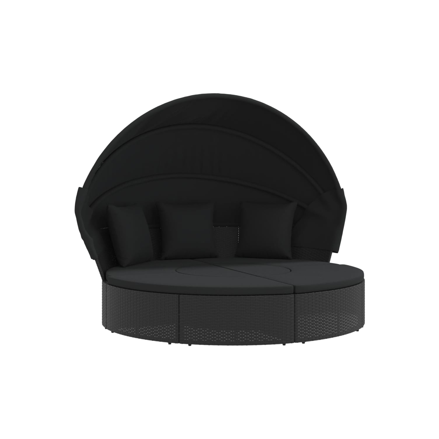 vidaXL Outdoor Lounge Bed with Canopy and Cushions Black Poly Rattan