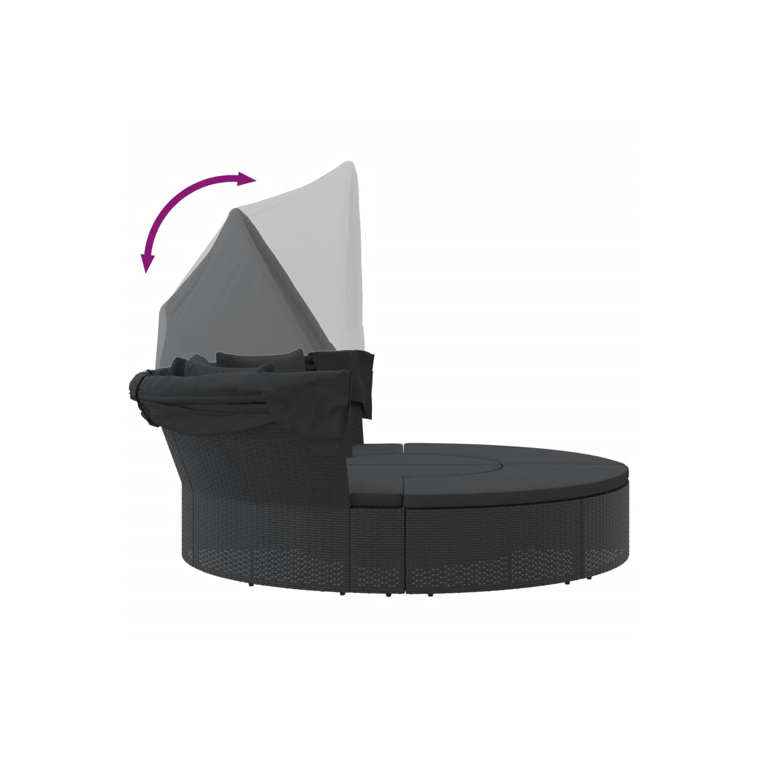 vidaXL Outdoor Lounge Bed with Canopy and Cushions Black Poly Rattan