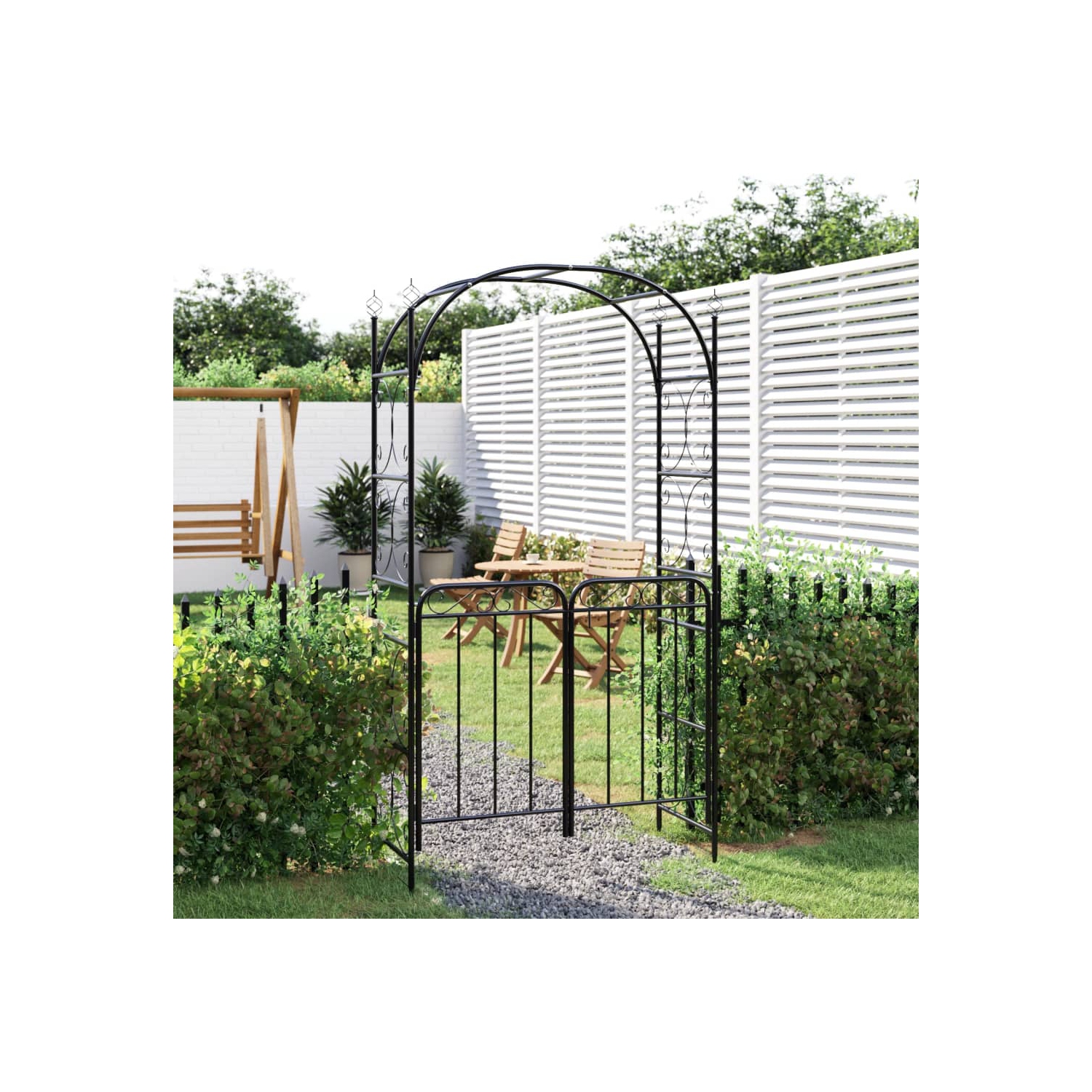 Arche de jardin avec porte en acier noir 108x45x235&nbsp;cm