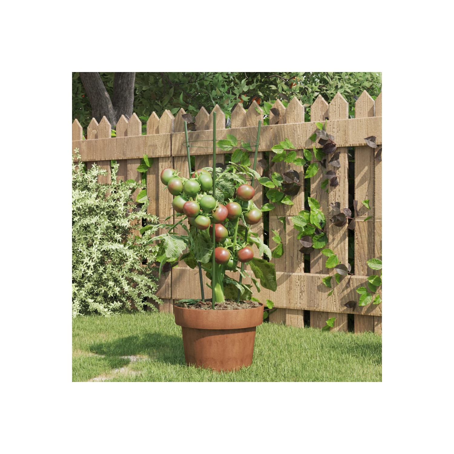 vidaXL Garden Plant Supports with 3 Rings 5 pcs Green 45 cm Steel