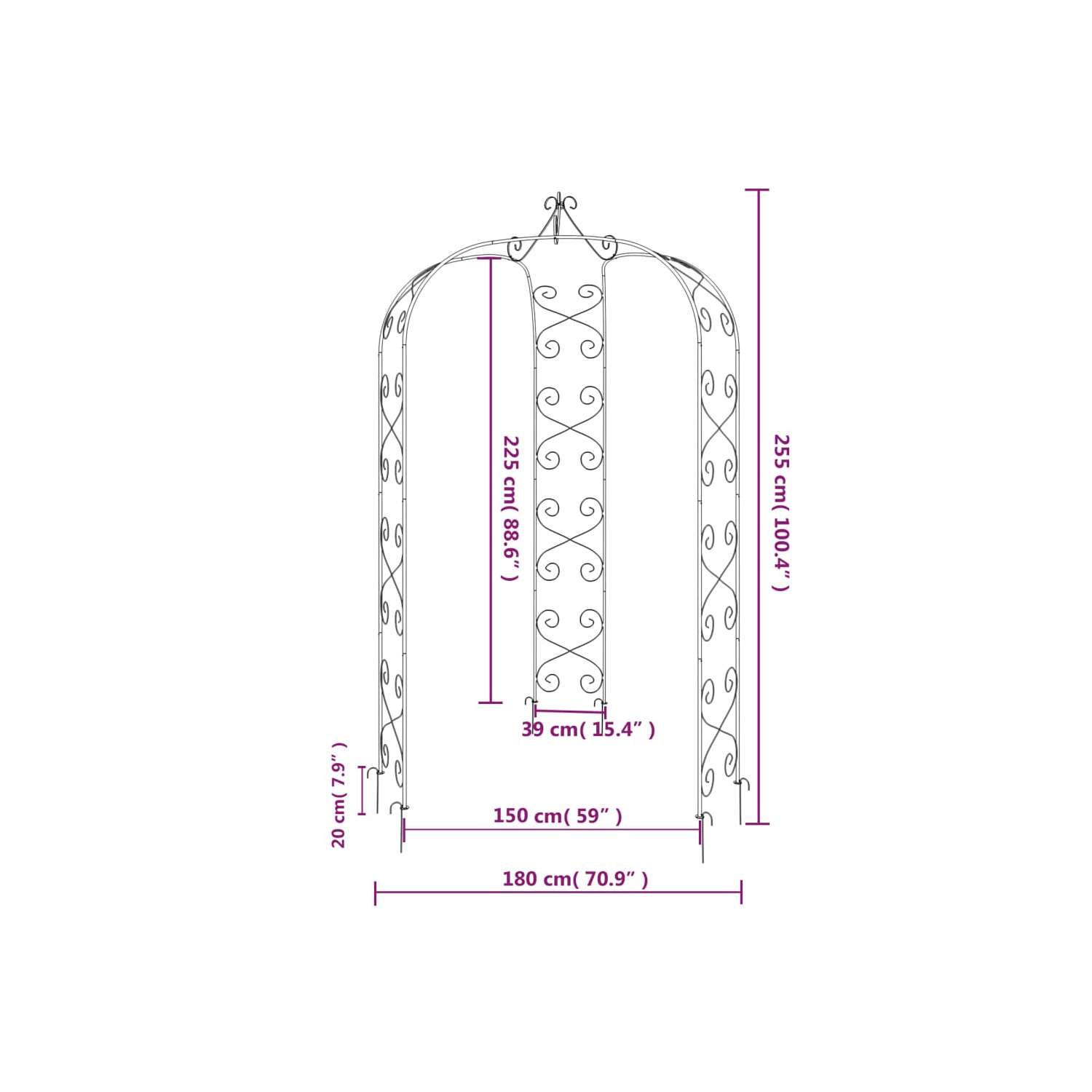 Arche de jardin vidaXL noire Ø180xAcier 255&nbsp;cm