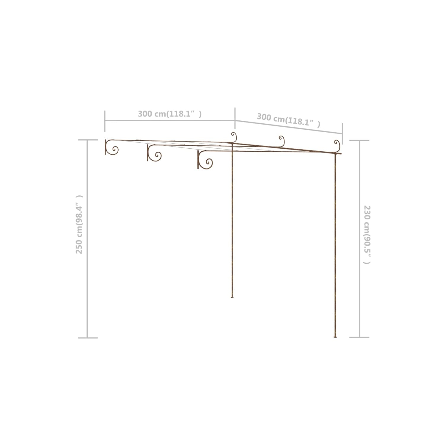 Pergola de jardin en Pergola brun antique de 3 x 3 x 3 po, en fer 2,5&nbsp;m de vidaXL