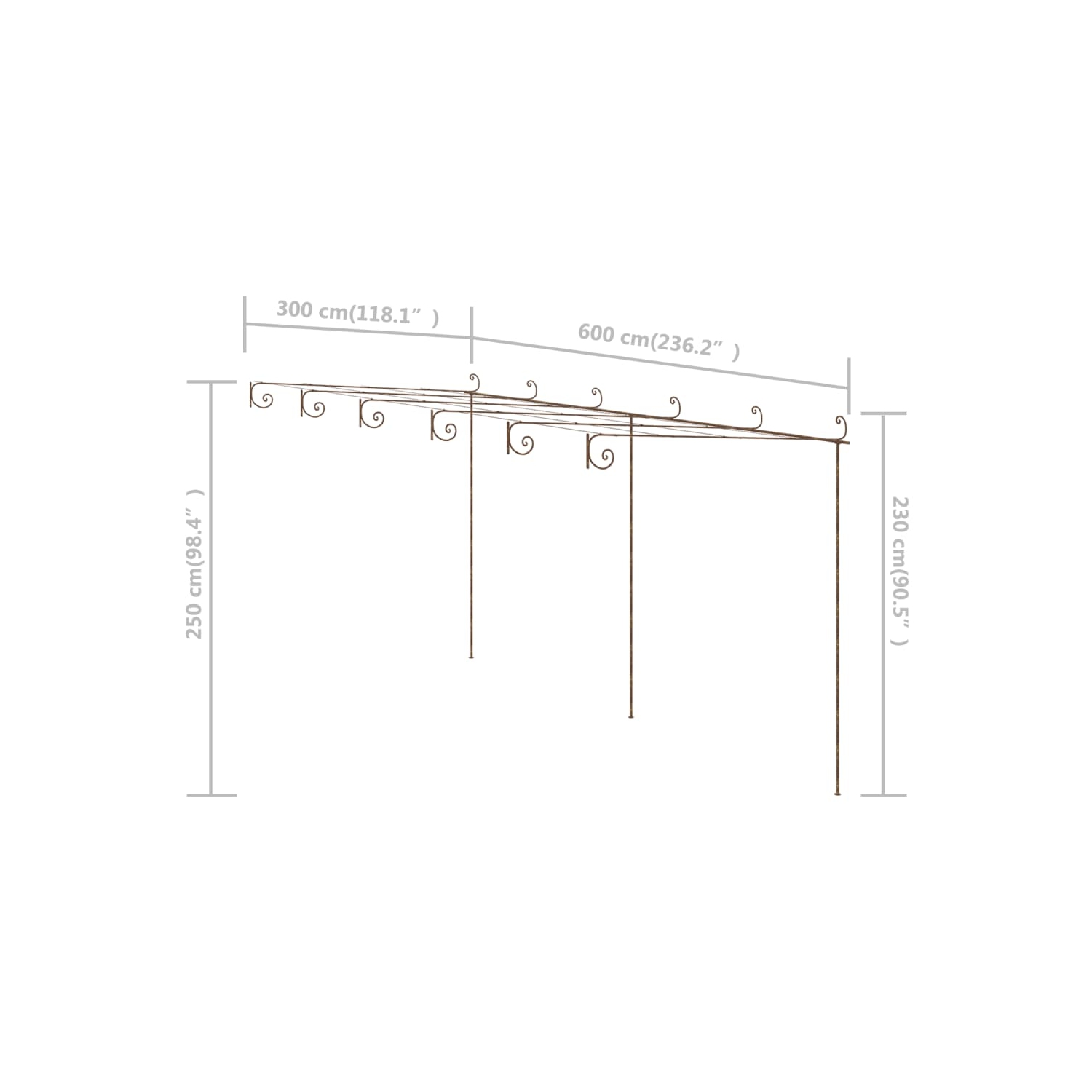 Pergola de jardin en Pergola de vidaXL, brun antique, 6 x 3 x 3 po, fer 2,5&nbsp;m