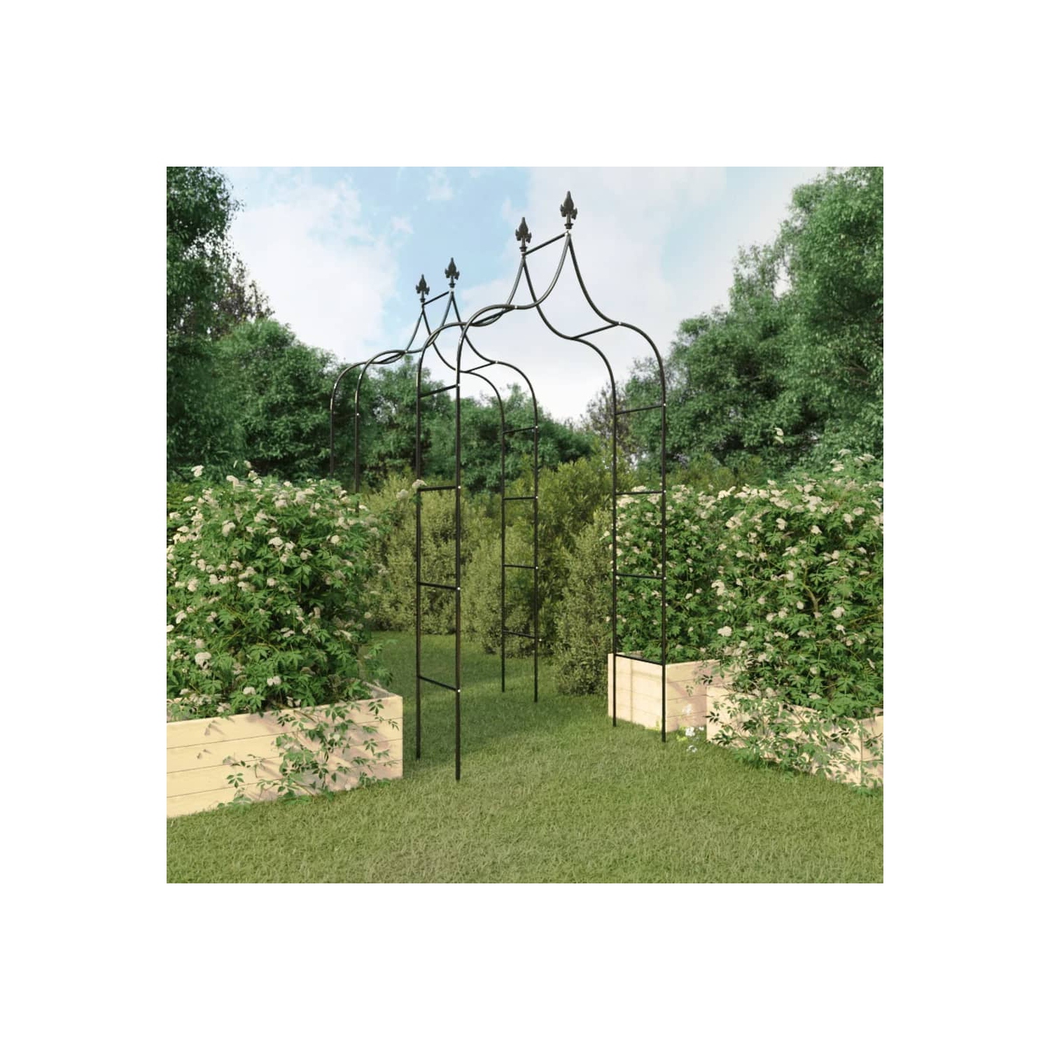 vidaXL Garden Arches 2 pcs Black 120x38x260 cm Steel