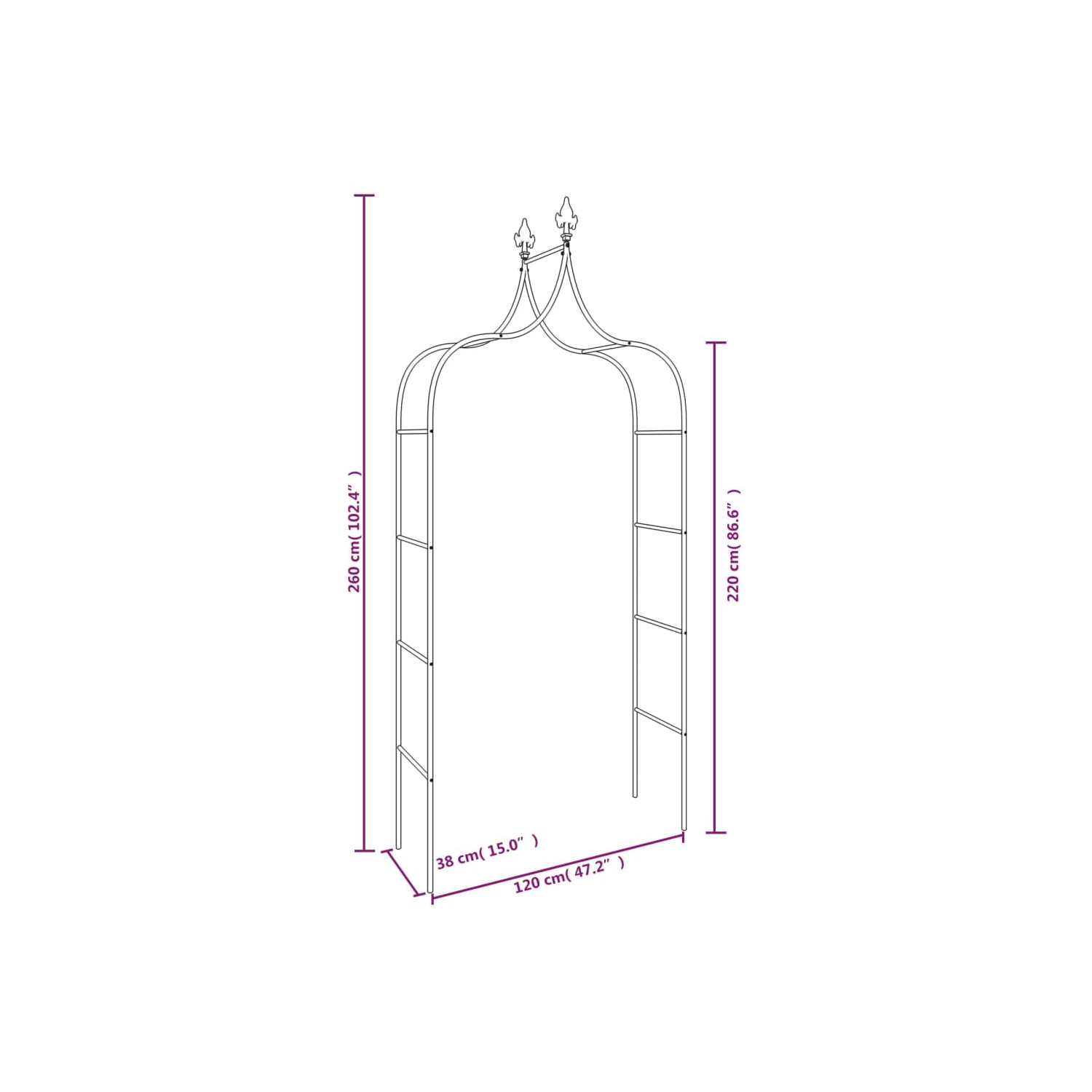 vidaXL Garden Arches 2 pcs Black 120x38x260 cm Steel