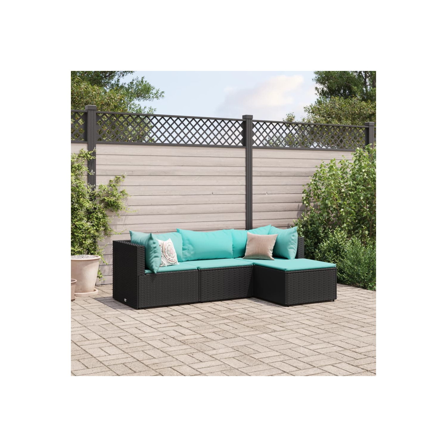 Ensemble de salon de jardin de 4 pièces avec coussins en poly rotin noir de vidaXL