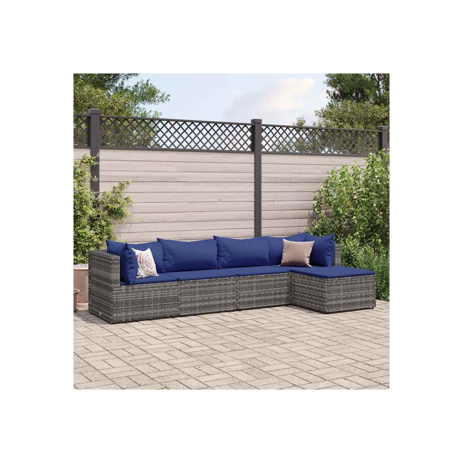 Ensemble de salon de jardin de 5 pièces avec coussins en poly rotin gris de vidaXL