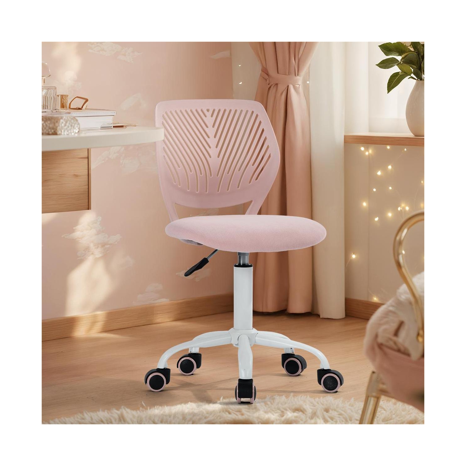 Homy Casa Adjustable Task Chair with Ergonomic Back Soft Seat Wheels, Blush