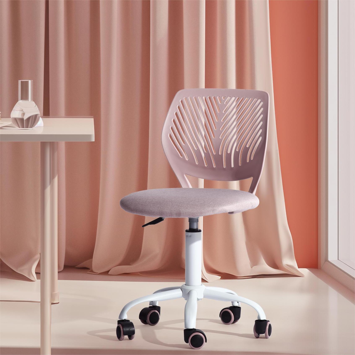 Homy Casa Adjustable Task Chair with Ergonomic Back Soft Seat Wheels, Blush