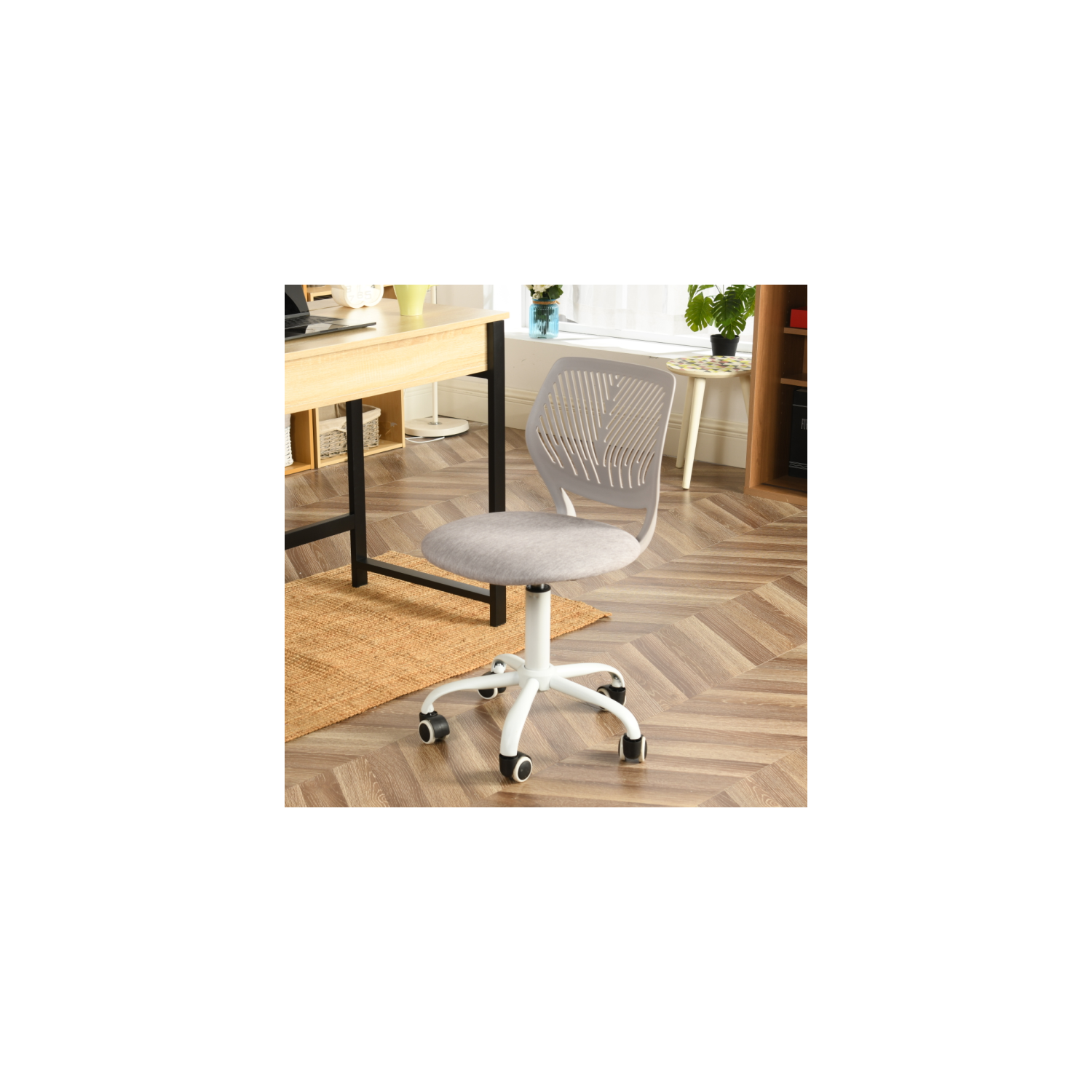 Homy Casa Adjustable Task Chair with Ergonomic Back Soft Seat Wheels, Grey