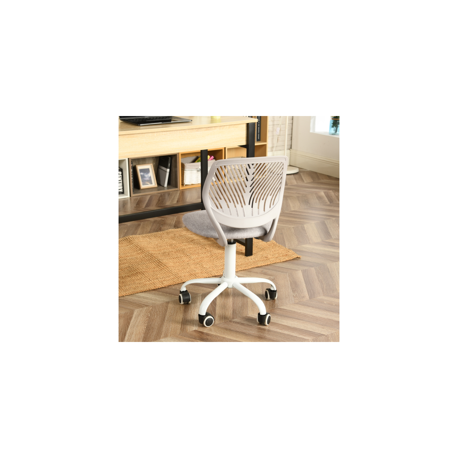 Homy Casa Adjustable Task Chair with Ergonomic Back Soft Seat Wheels, Grey