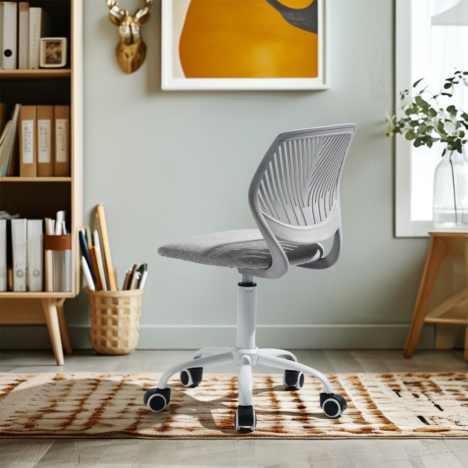 Homy Casa Adjustable Task Chair with Ergonomic Back Soft Seat Wheels, Grey