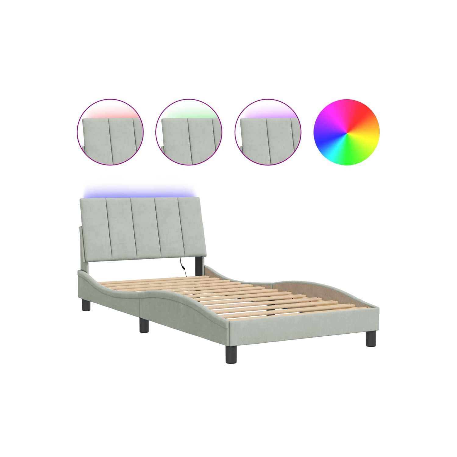 Cadre de lit vidaXL avec LED sans matelas «&nbsp;Hanko&nbsp;» velours 203&nbsp;cm gris clair 100&nbsp;po