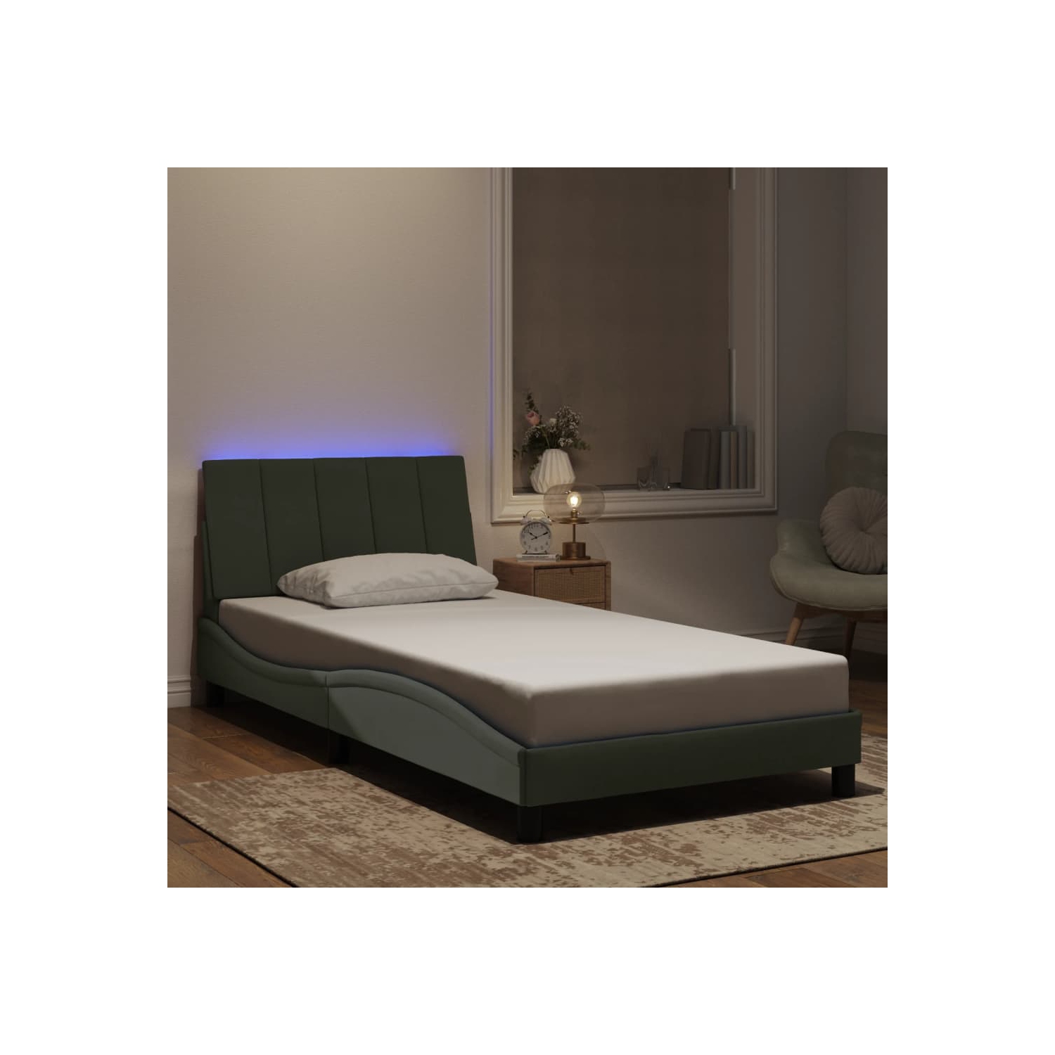 Cadre de lit vidaXL avec LED sans matelas «&nbsp;Hanko&nbsp;» velours 203&nbsp;cm gris clair 100&nbsp;po