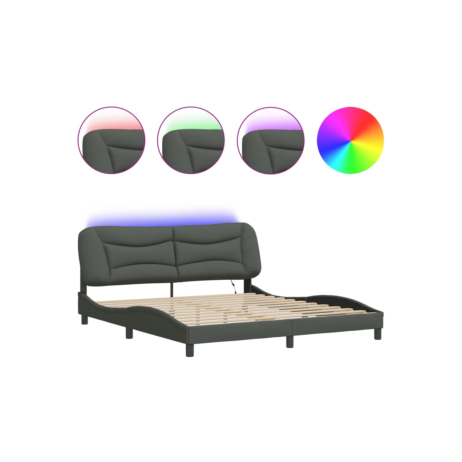 Cadre de lit vidaXL avec LED sans matelas «&nbsp;Hvar&nbsp;», tissu 203&nbsp;cm gris foncé 193 unités