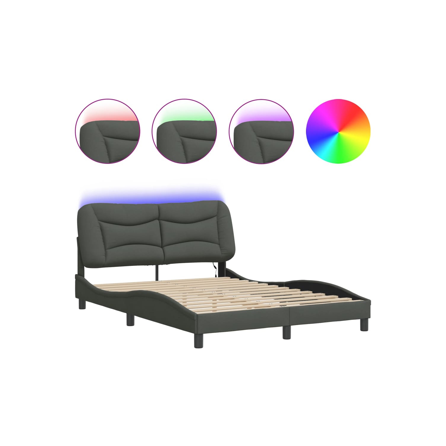 Cadre de lit vidaXL avec LED sans matelas «&nbsp;Hvar&nbsp;», tissu 190&nbsp;cm gris foncé 137 unités