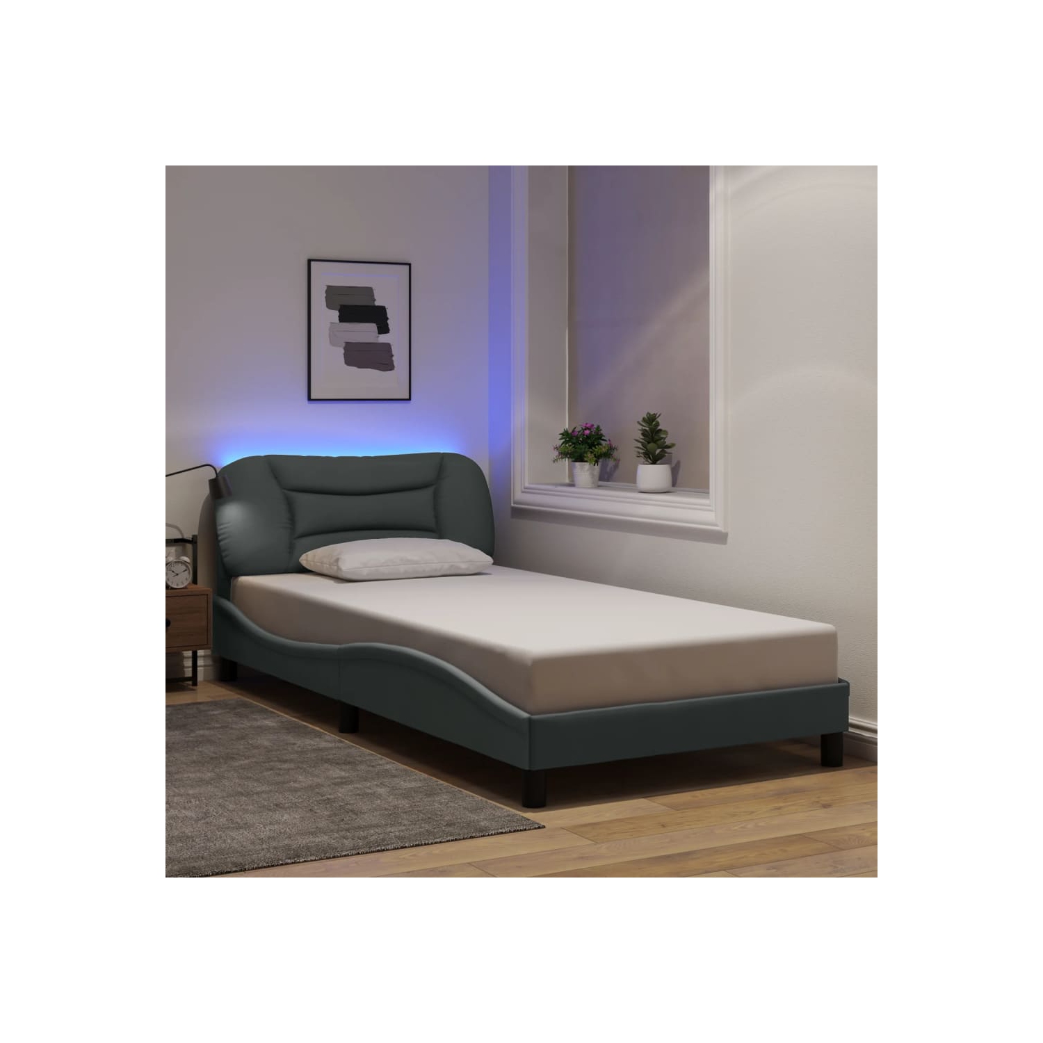 Cadre de lit vidaXL avec LED sans matelas « Hvar », tissu 190 cm gris pâle 100 unités