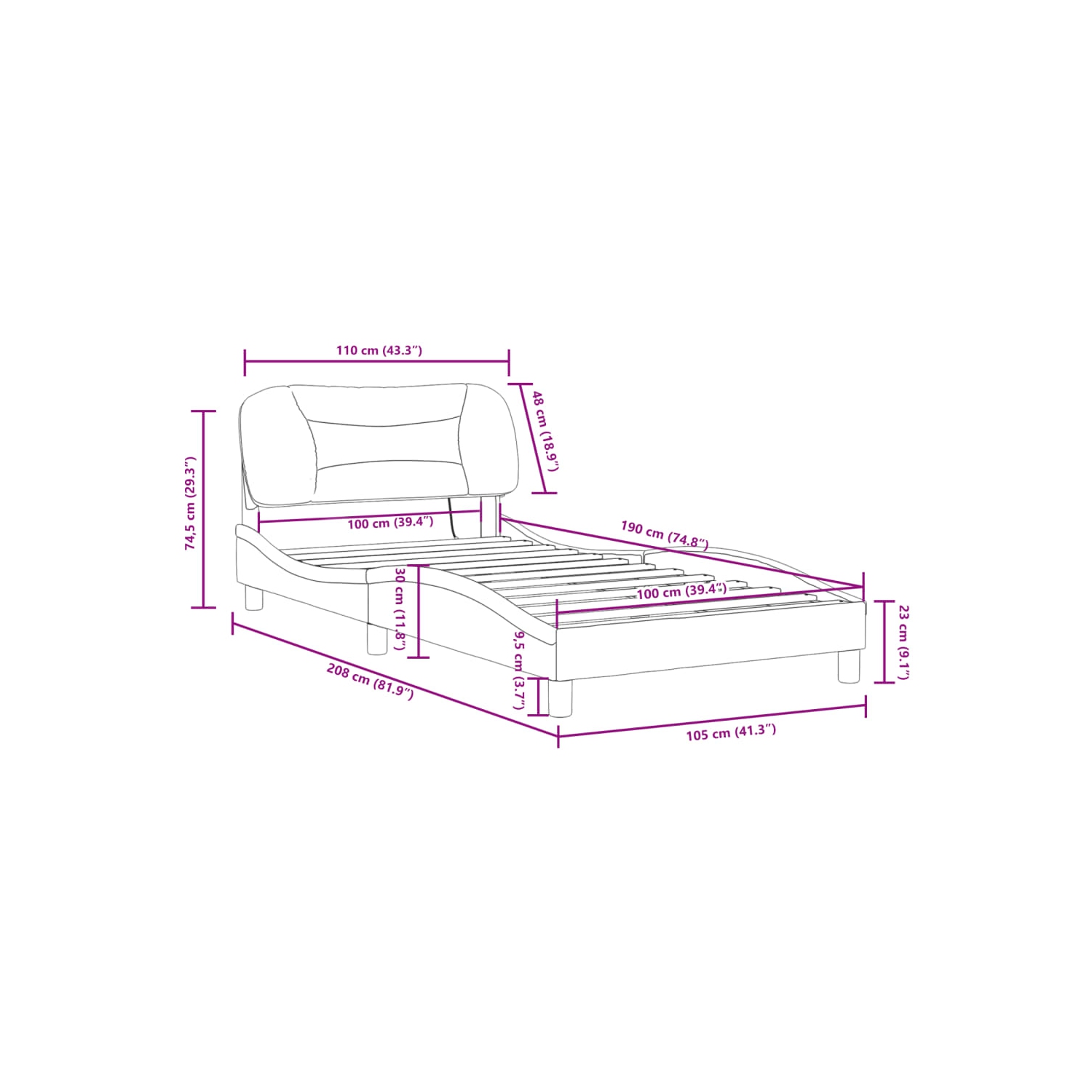 Cadre de lit vidaXL avec LED sans matelas « Hvar », tissu 190 cm gris pâle 100 unités