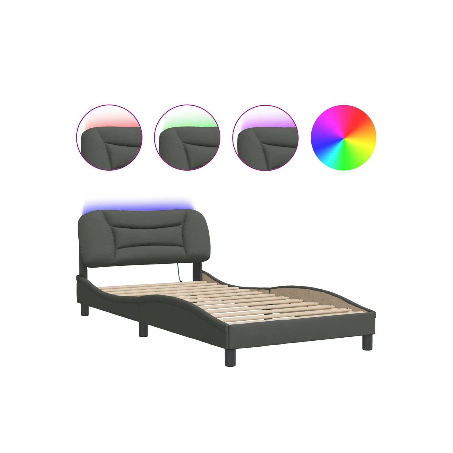 Cadre de lit vidaXL avec LED sans matelas «&nbsp;Hvar&nbsp;», tissu 203&nbsp;cm gris foncé 100 unités