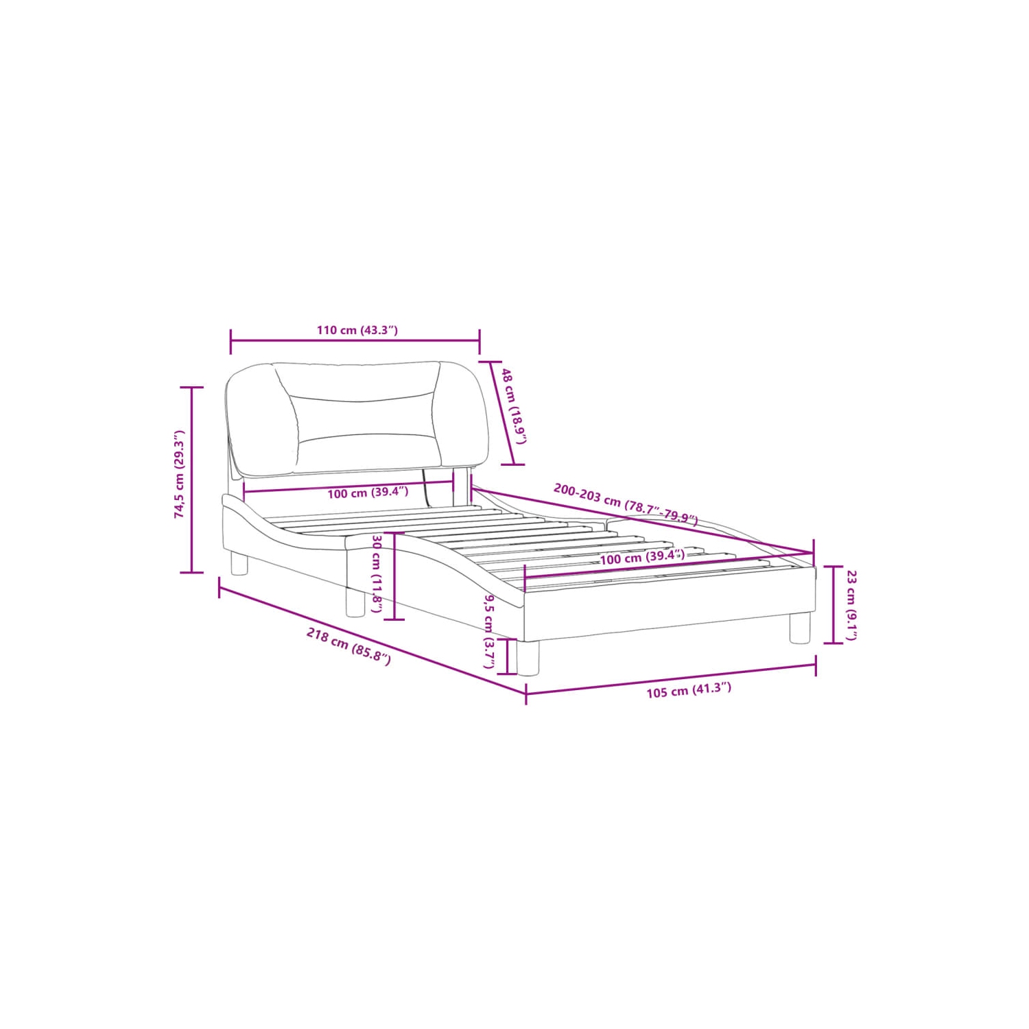 Cadre de lit vidaXL avec LED sans matelas «&nbsp;Hvar&nbsp;», tissu 203&nbsp;cm gris foncé 100 unités