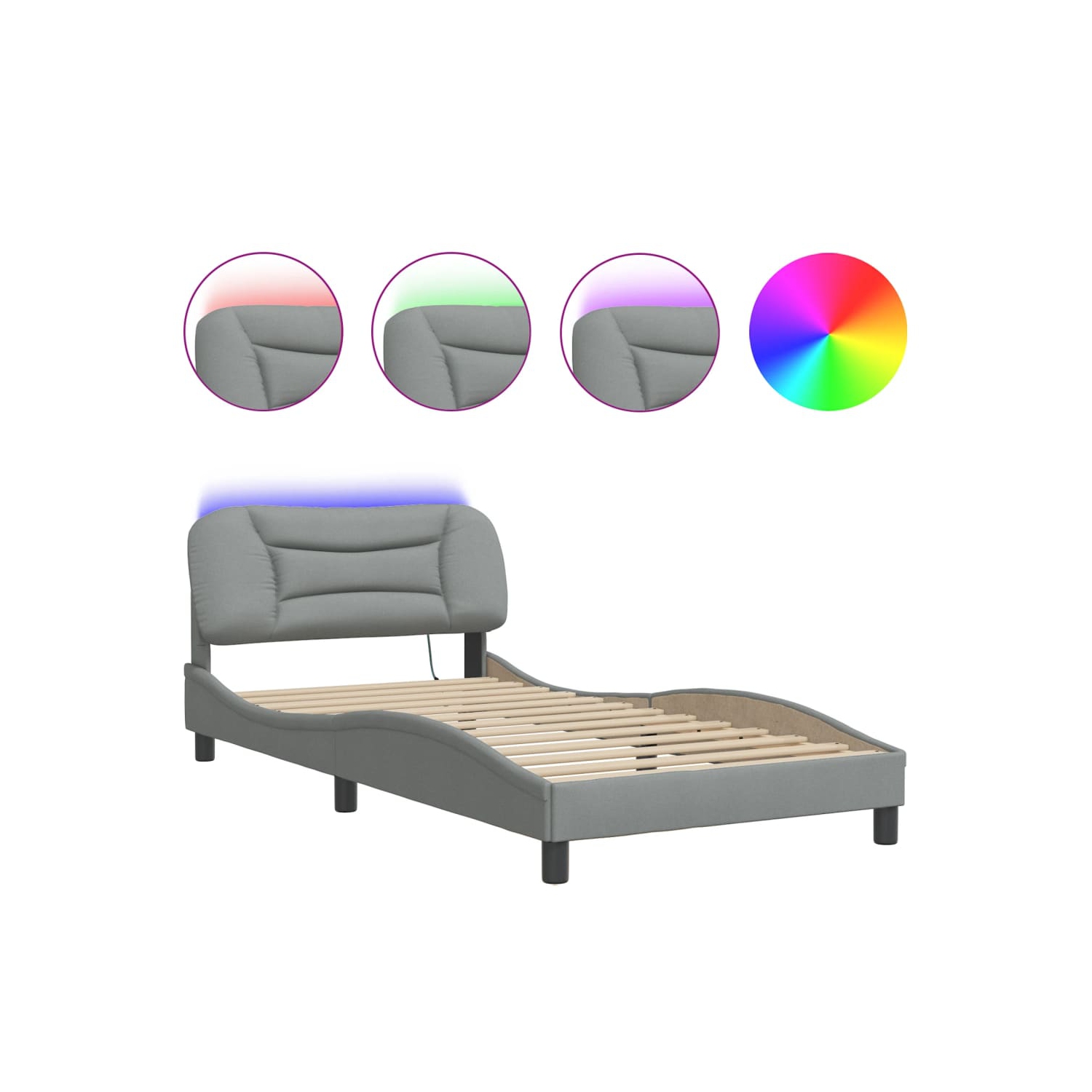 Cadre de lit vidaXL avec LED sans matelas «&nbsp;Hvar&nbsp;», tissu 203&nbsp;cm gris pâle 100 unités