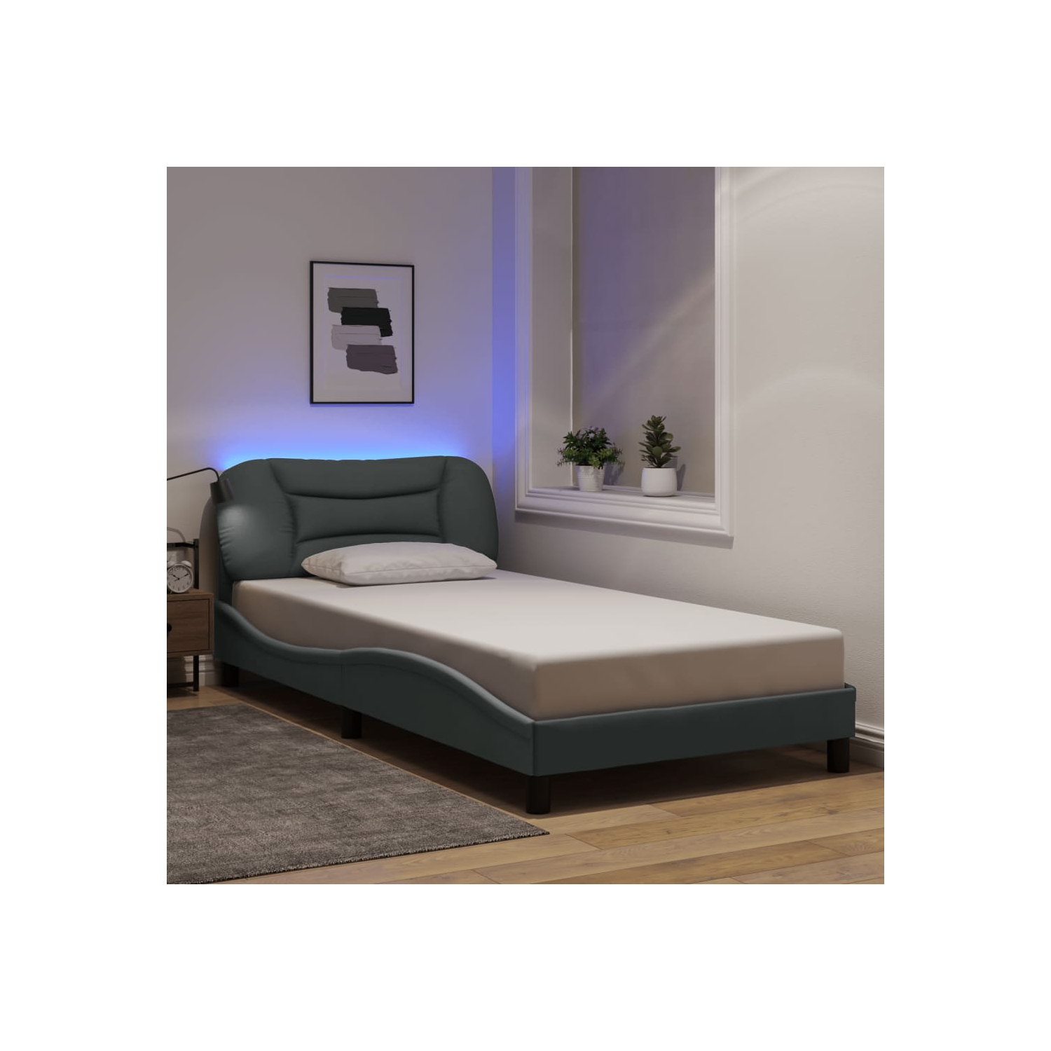 Cadre de lit vidaXL avec LED sans matelas «&nbsp;Hvar&nbsp;», tissu 203&nbsp;cm gris pâle 100 unités