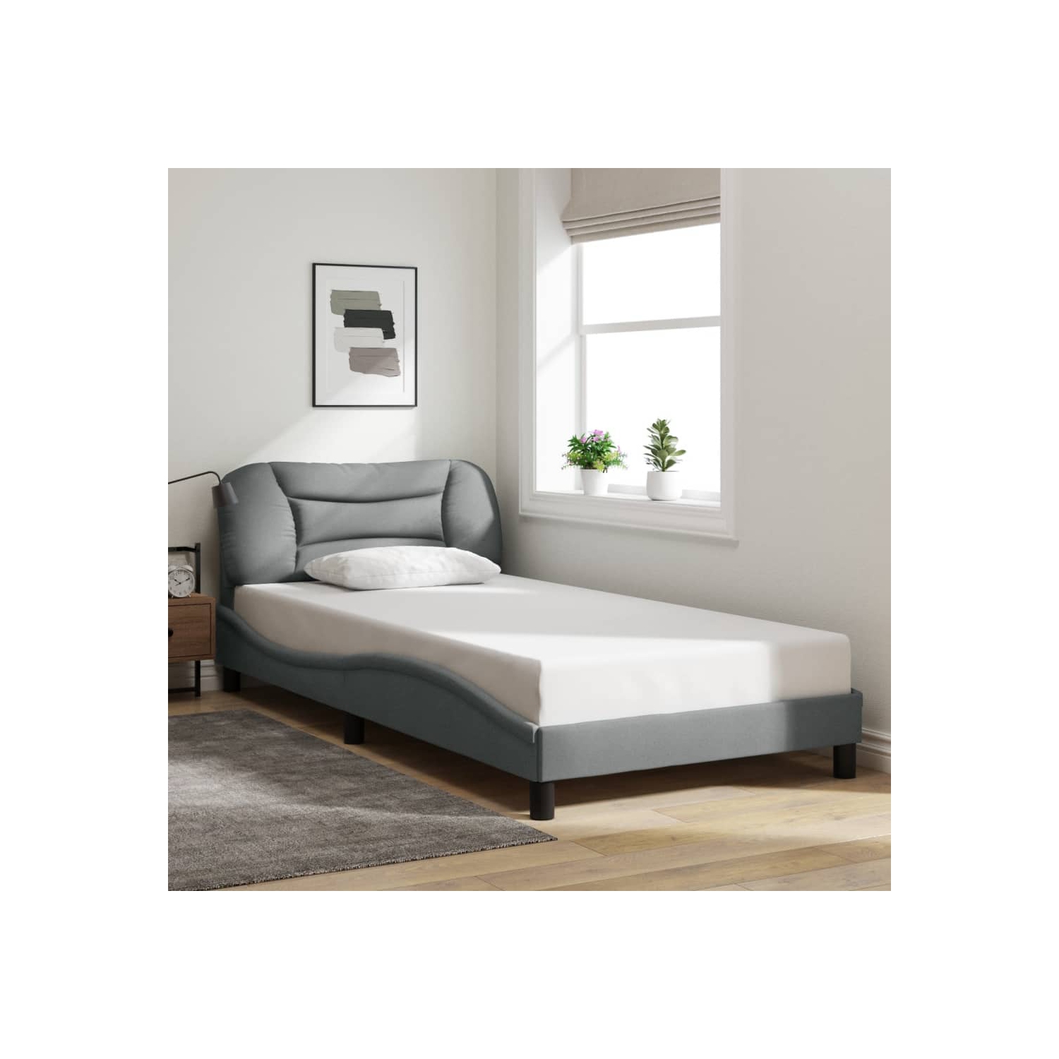 Cadre de lit vidaXL avec LED sans matelas «&nbsp;Hvar&nbsp;», tissu 203&nbsp;cm gris pâle 100 unités