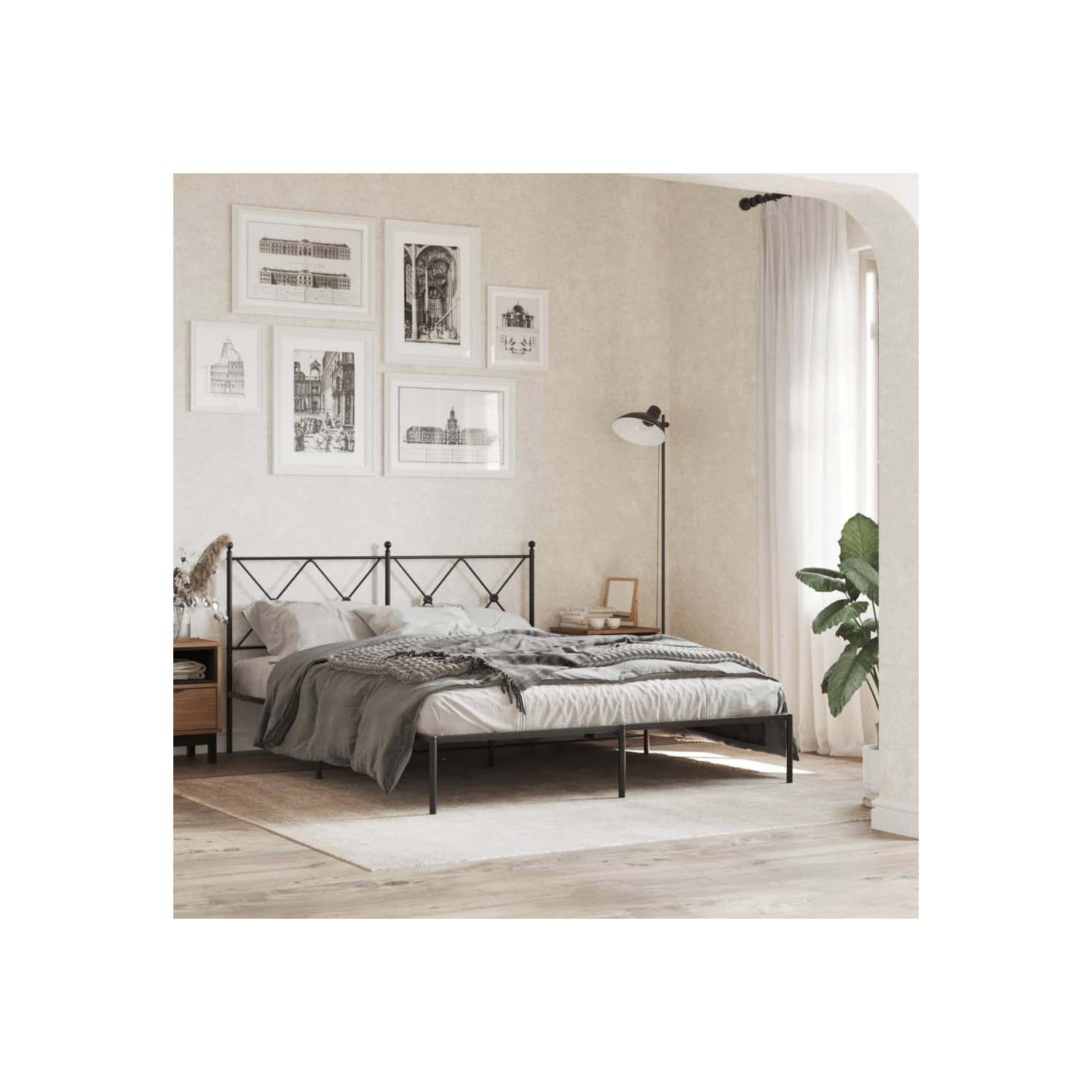 vidaXL Metal Bed Frame without Mattress with Headboard Black 150x200cm