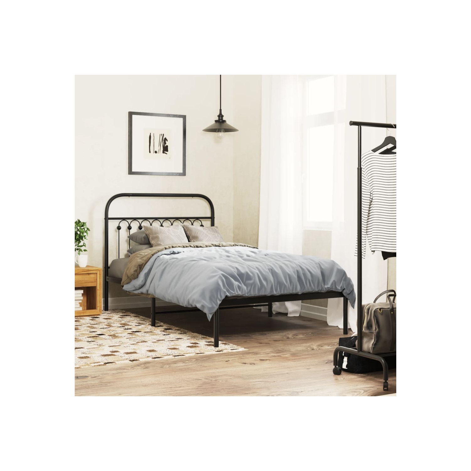 Cadre de lit en métal vidaXL sans matelas avec tête de lit noir 100 x 200 cm