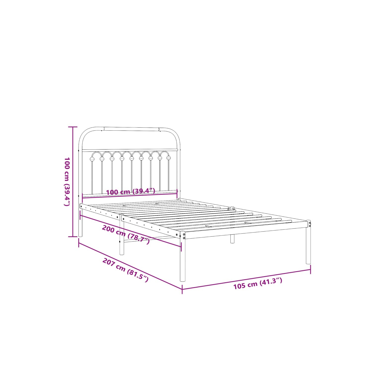 Cadre de lit en métal vidaXL sans matelas avec tête de lit noir 100 x 200 cm