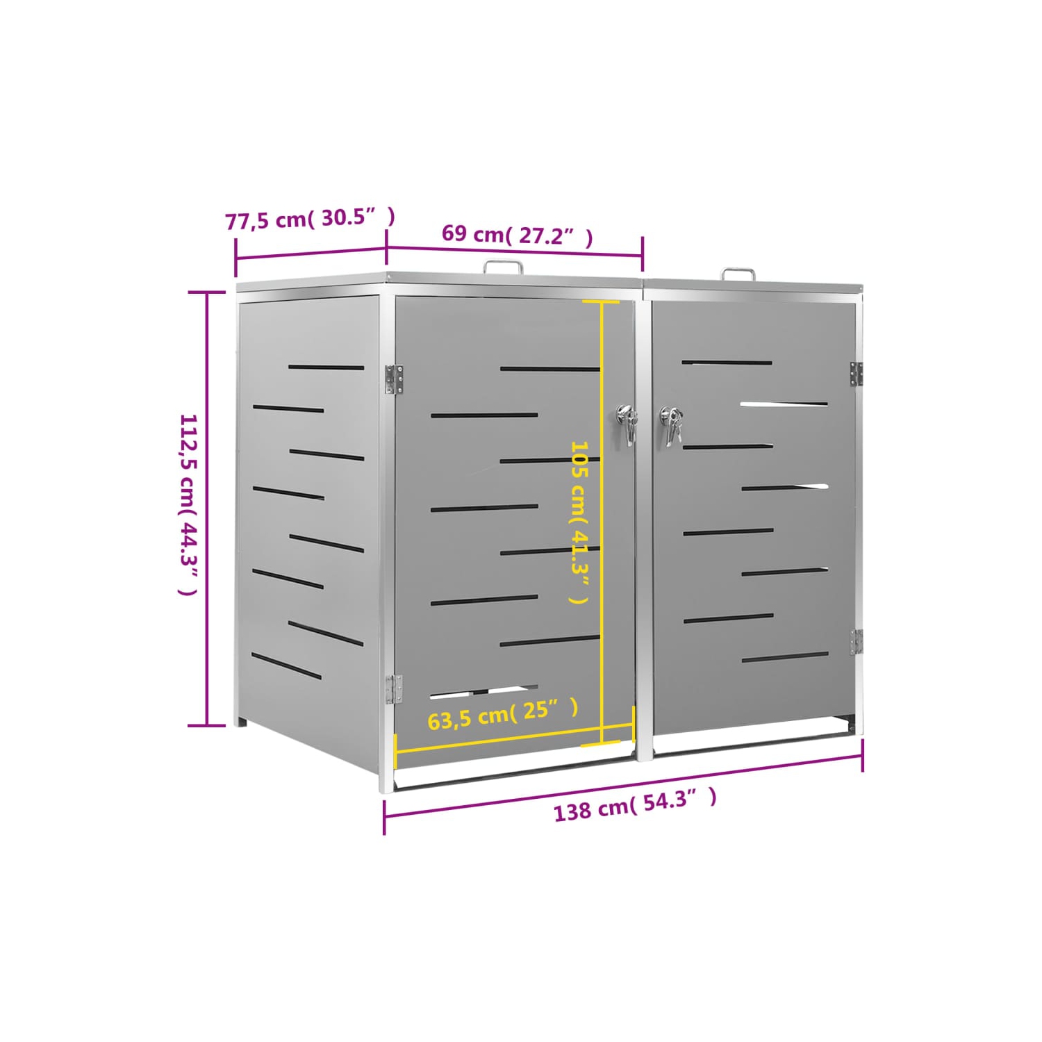 vidaXL Double Wheelie Bin Shed 138x77.5x112.5 cm Stainless Steel