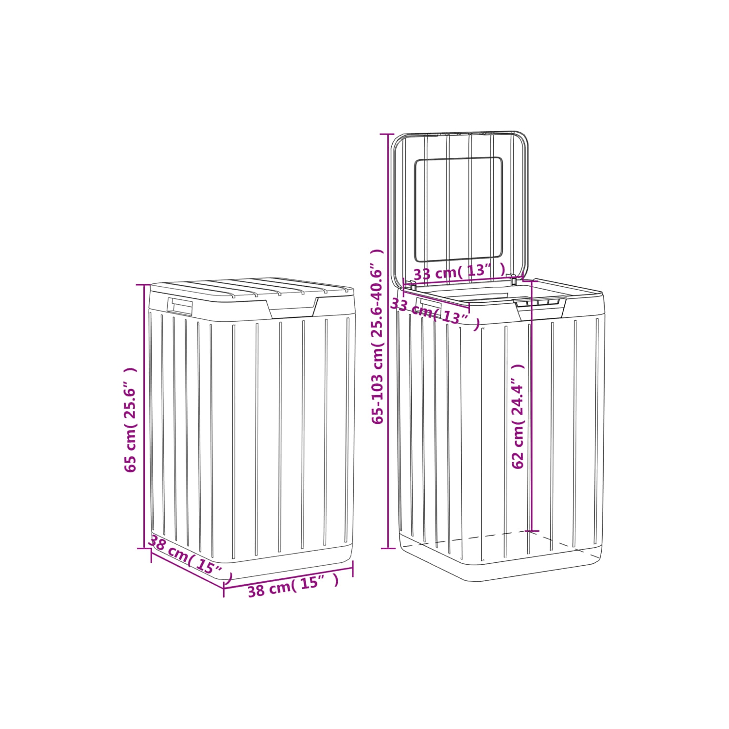 vidaXL Outdoor Garbage Bin Brown 38x38x65 cm PP