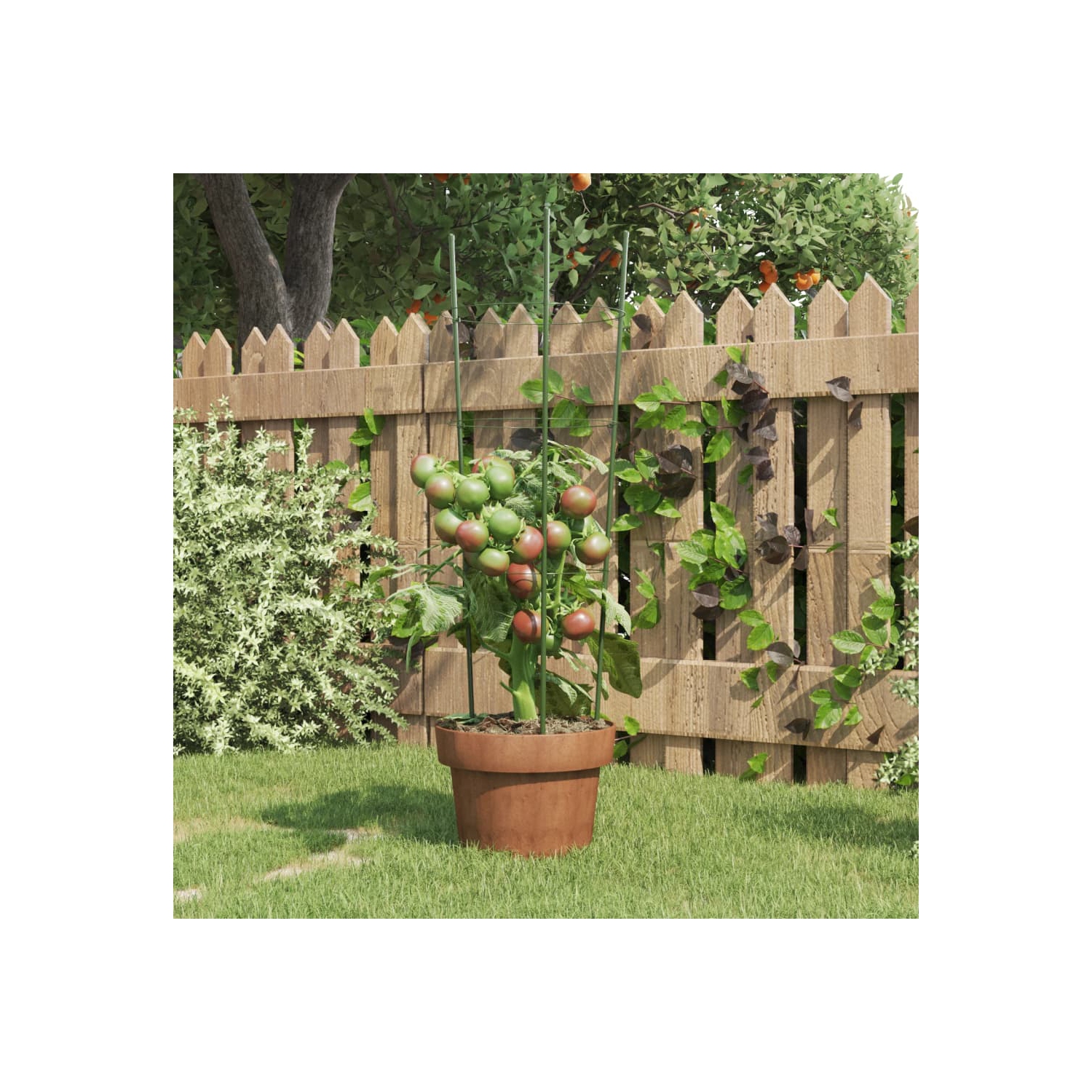 vidaXL Garden Plant Supports with 3 Rings 5 pcs Green 60 cm Steel