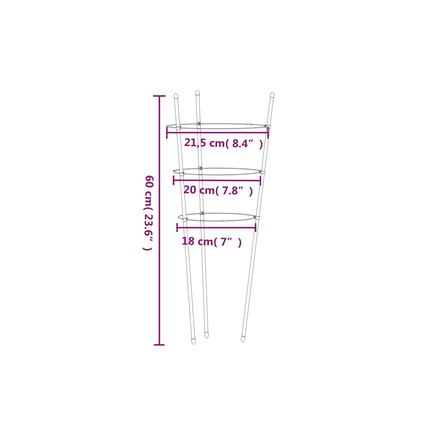 vidaXL Garden Plant Supports with 3 Rings 5 pcs Green 60 cm Steel