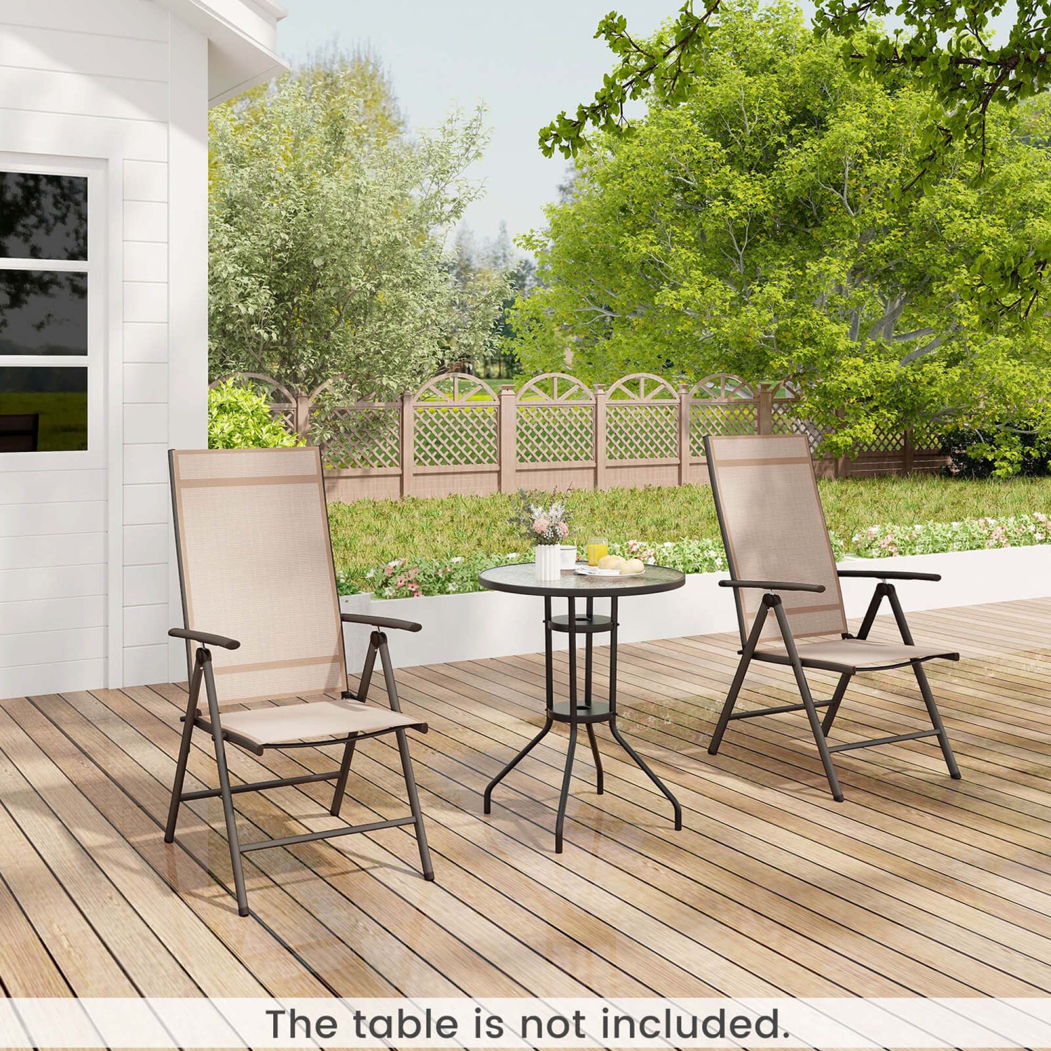 Costway 2 PCS Patio Folding Dining Chair with 7-Level Adjustable High Backrest for Garden Brown