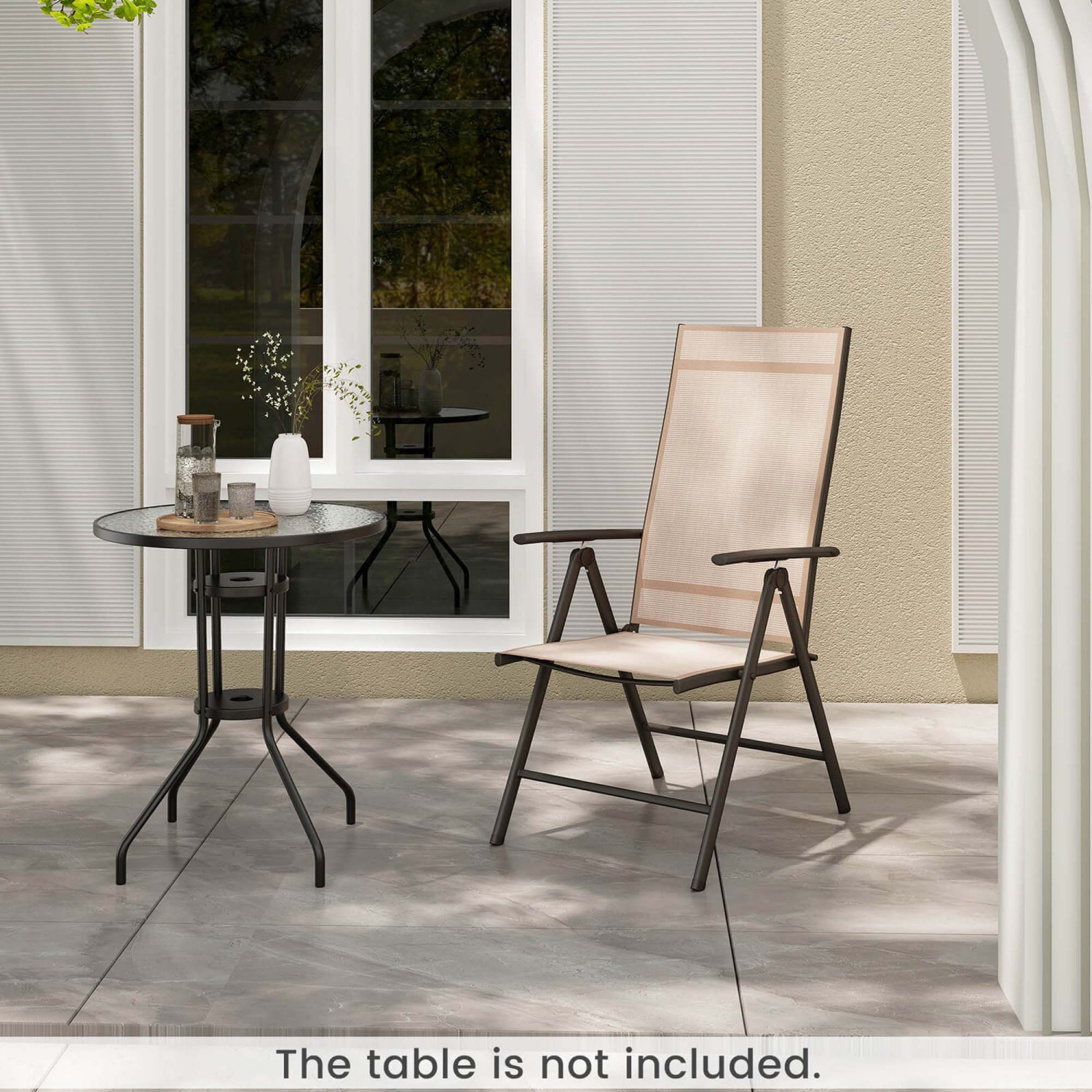 Costway 2 PCS Patio Folding Dining Chair with 7-Level Adjustable High Backrest for Garden Brown