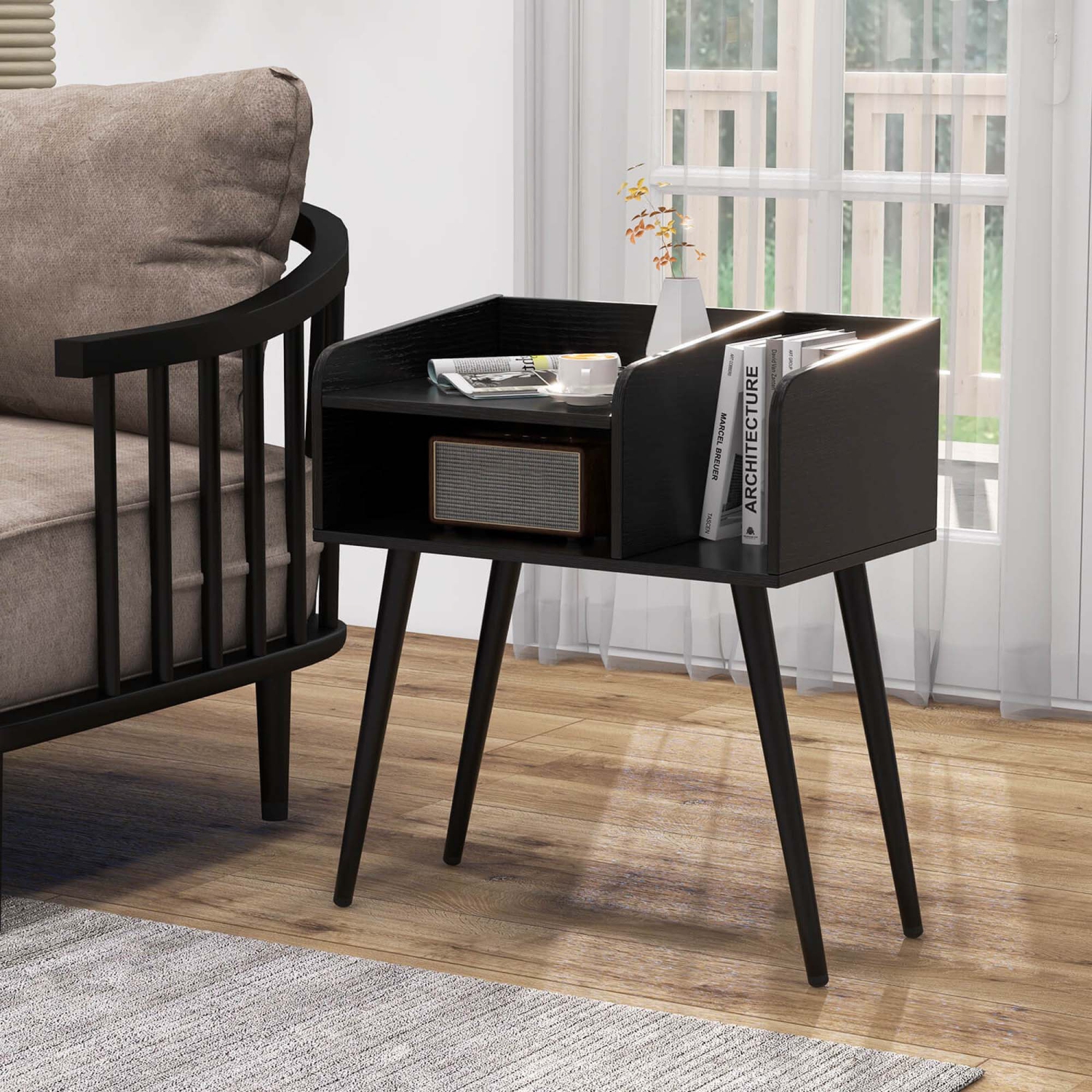 Table de bout moderne de milieu de siècle avec tablettes ouvertes de Costway pour chambre à coucher