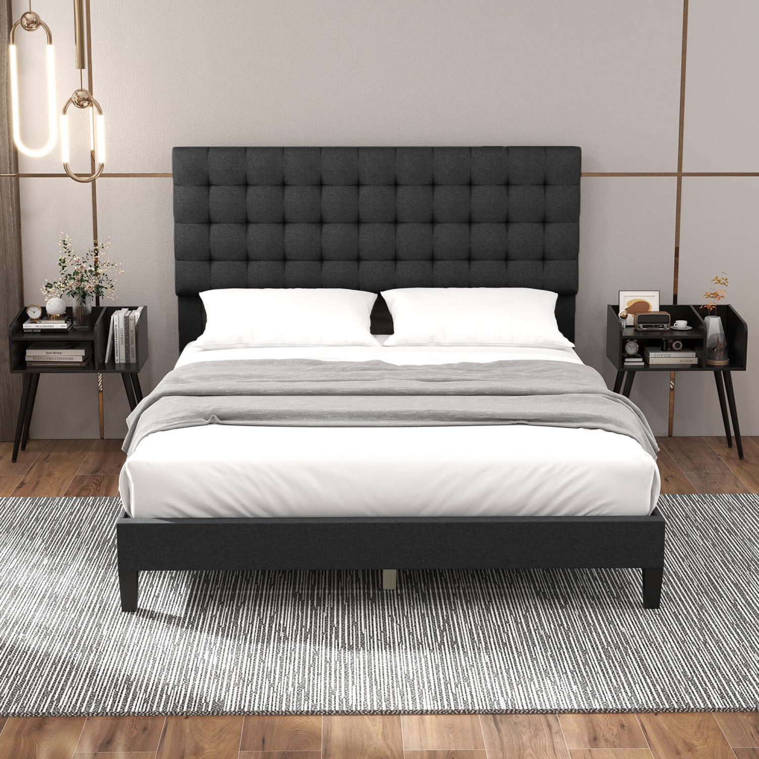 Table de bout moderne de milieu de siècle avec tablettes ouvertes de Costway pour chambre à coucher