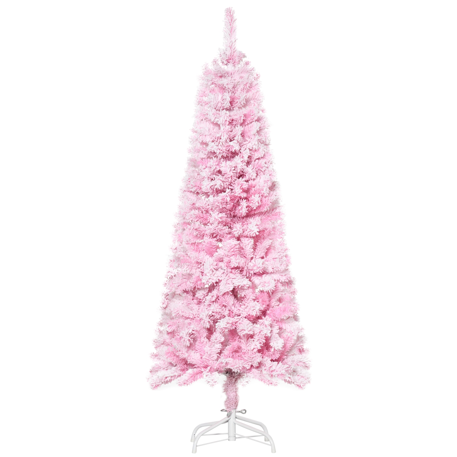 HOMCOM 4 FT Snow Flocked Artificial Christmas Tree, Pencil Xmas Tree with Realistic Branches, Auto Open and Steel Base, Pink