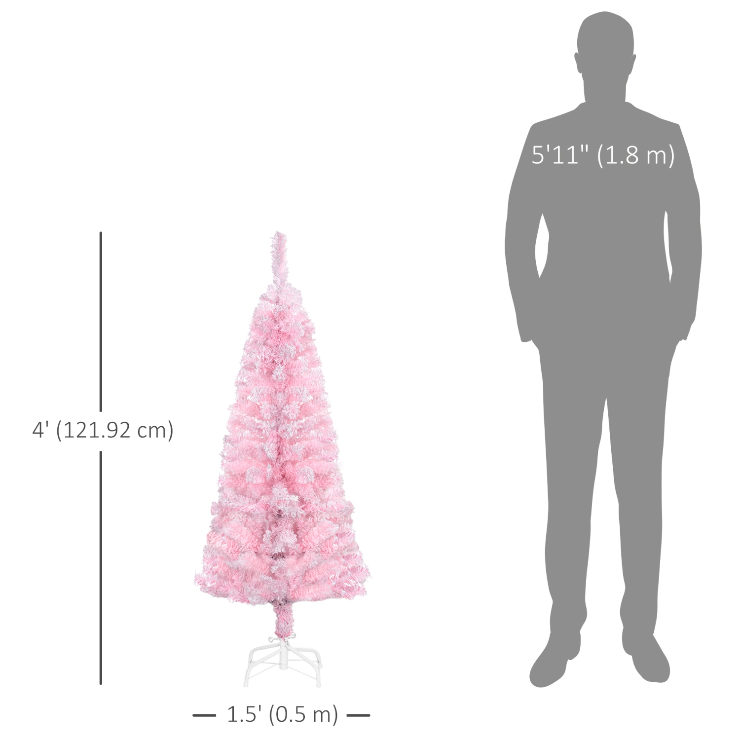 HOMCOM 4 FT Snow Flocked Artificial Christmas Tree, Pencil Xmas Tree with Realistic Branches, Auto Open and Steel Base, Pink