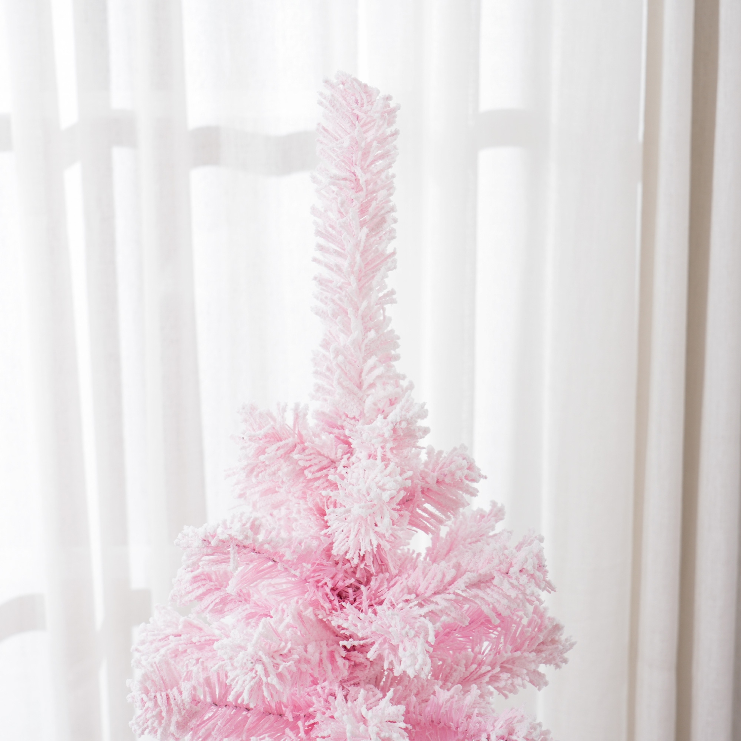 HOMCOM 4 FT Snow Flocked Artificial Christmas Tree, Pencil Xmas Tree with Realistic Branches, Auto Open and Steel Base, Pink