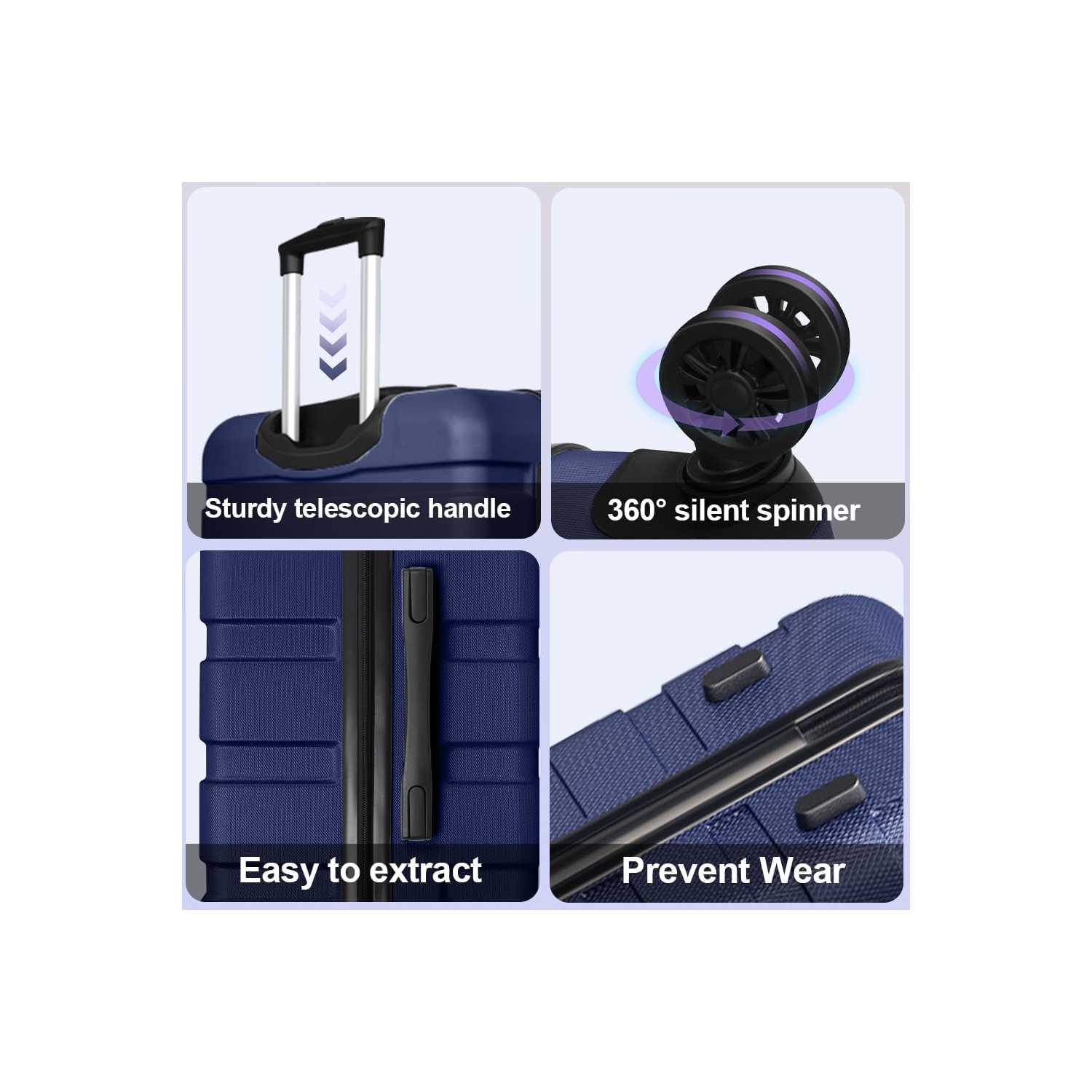 Ensemble de 5 valises légères CoolHut en plastique ABS TSA Lock avec 4 valises de cabine à roulettes universelles pour les voyages, les bagages