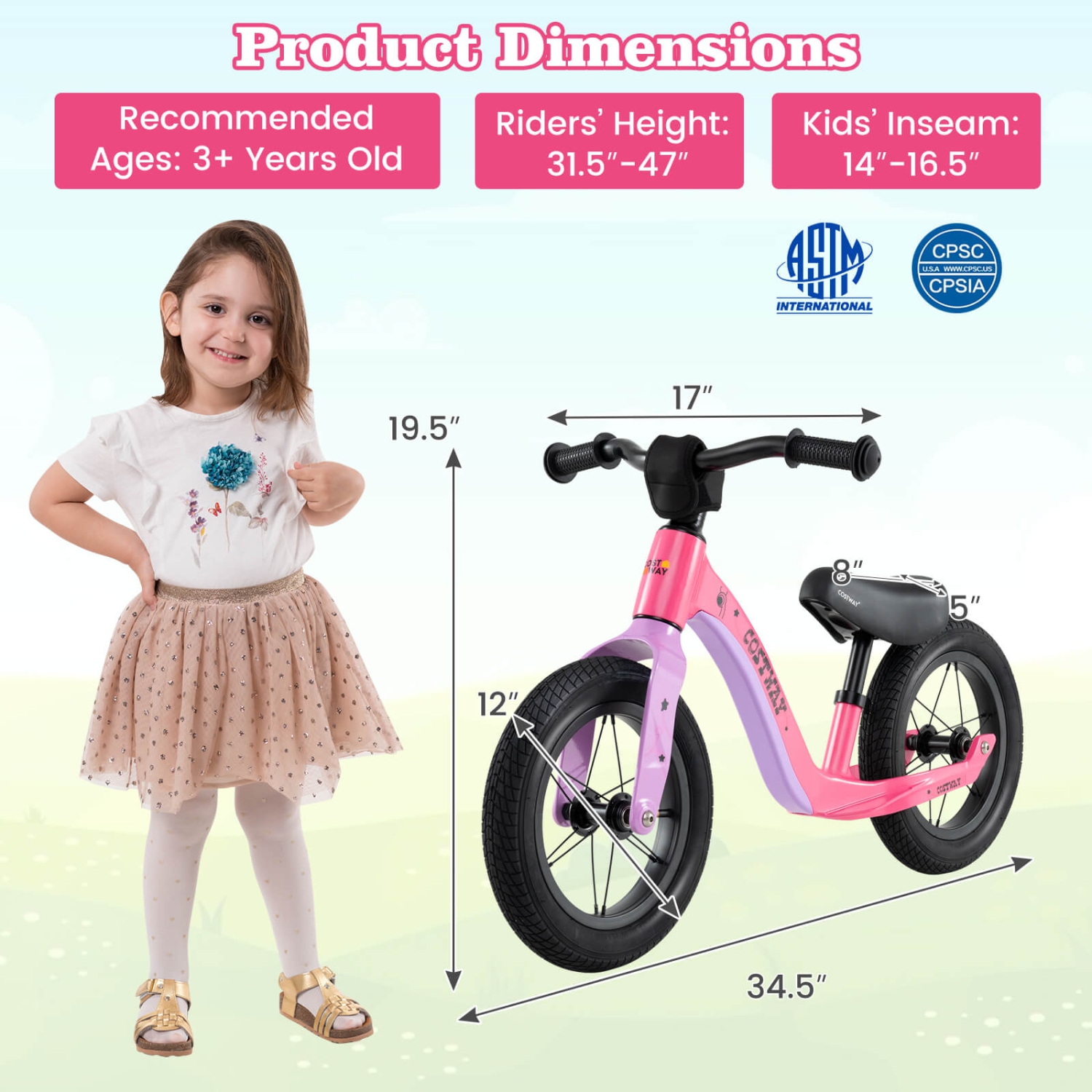 Costway 12 Inch Toddler Balance Bike No Pedal Training Bicycle withAdjustable Seat Height