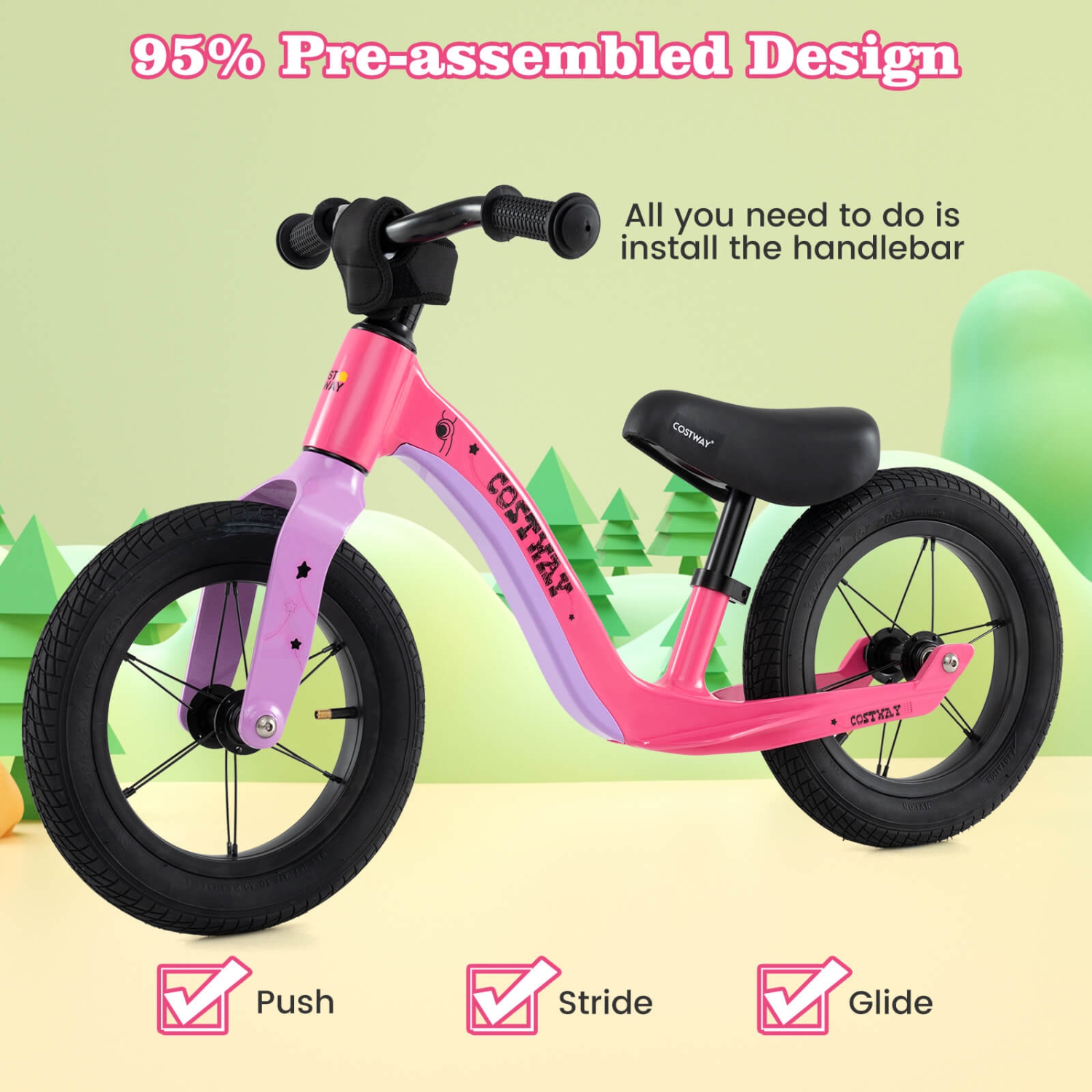 Costway 12 Inch Toddler Balance Bike No Pedal Training Bicycle withAdjustable Seat Height