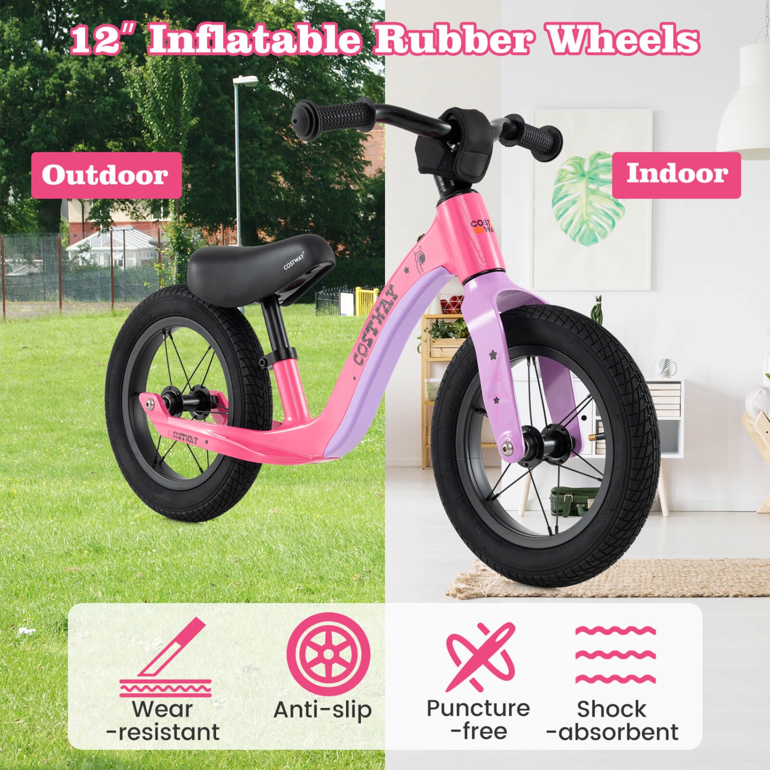 Costway 12 Inch Toddler Balance Bike No Pedal Training Bicycle withAdjustable Seat Height