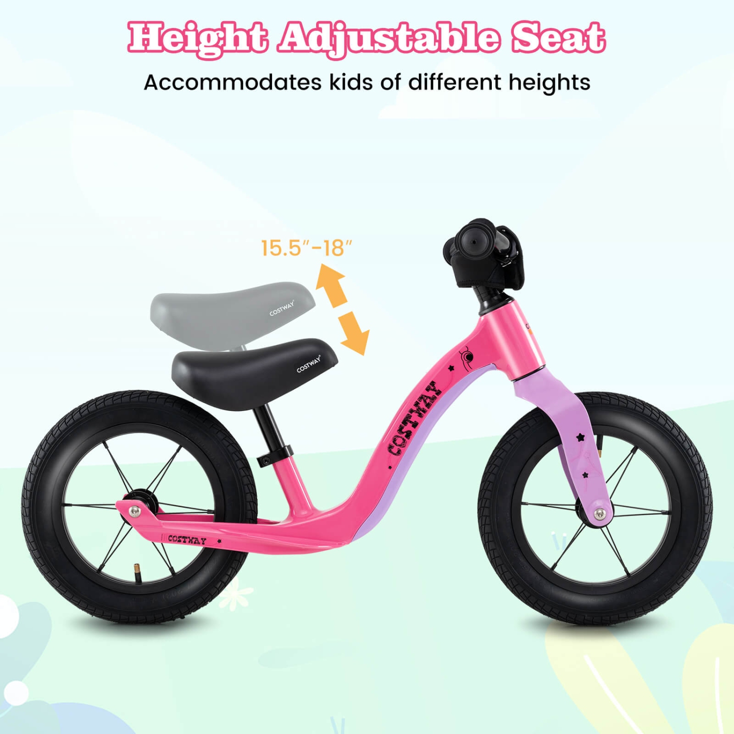 Costway 12 Inch Toddler Balance Bike No Pedal Training Bicycle withAdjustable Seat Height