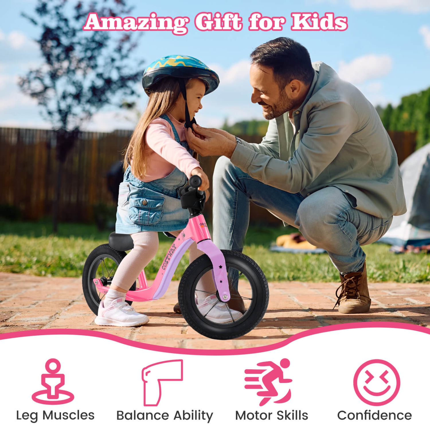 Costway 12 Inch Toddler Balance Bike No Pedal Training Bicycle withAdjustable Seat Height