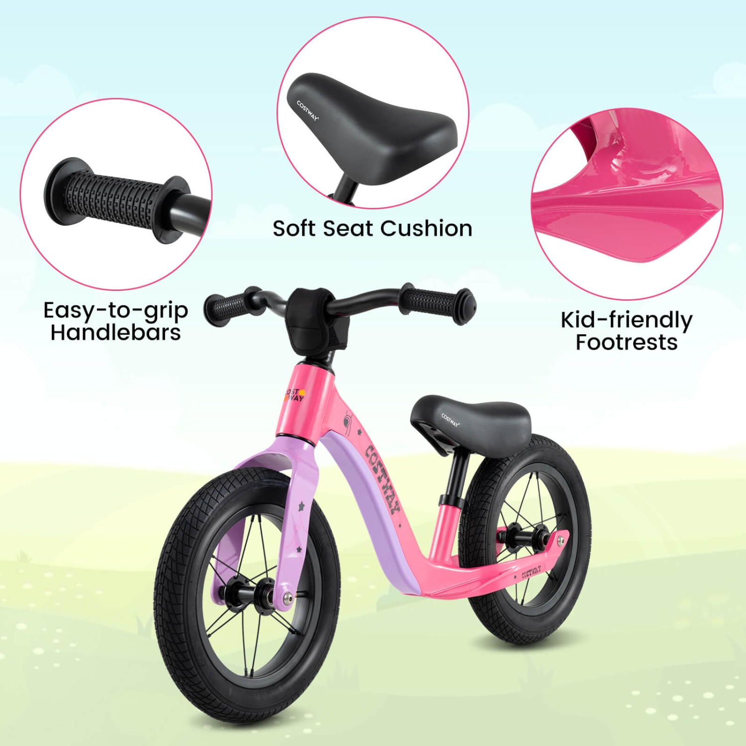 Costway 12 Inch Toddler Balance Bike No Pedal Training Bicycle withAdjustable Seat Height