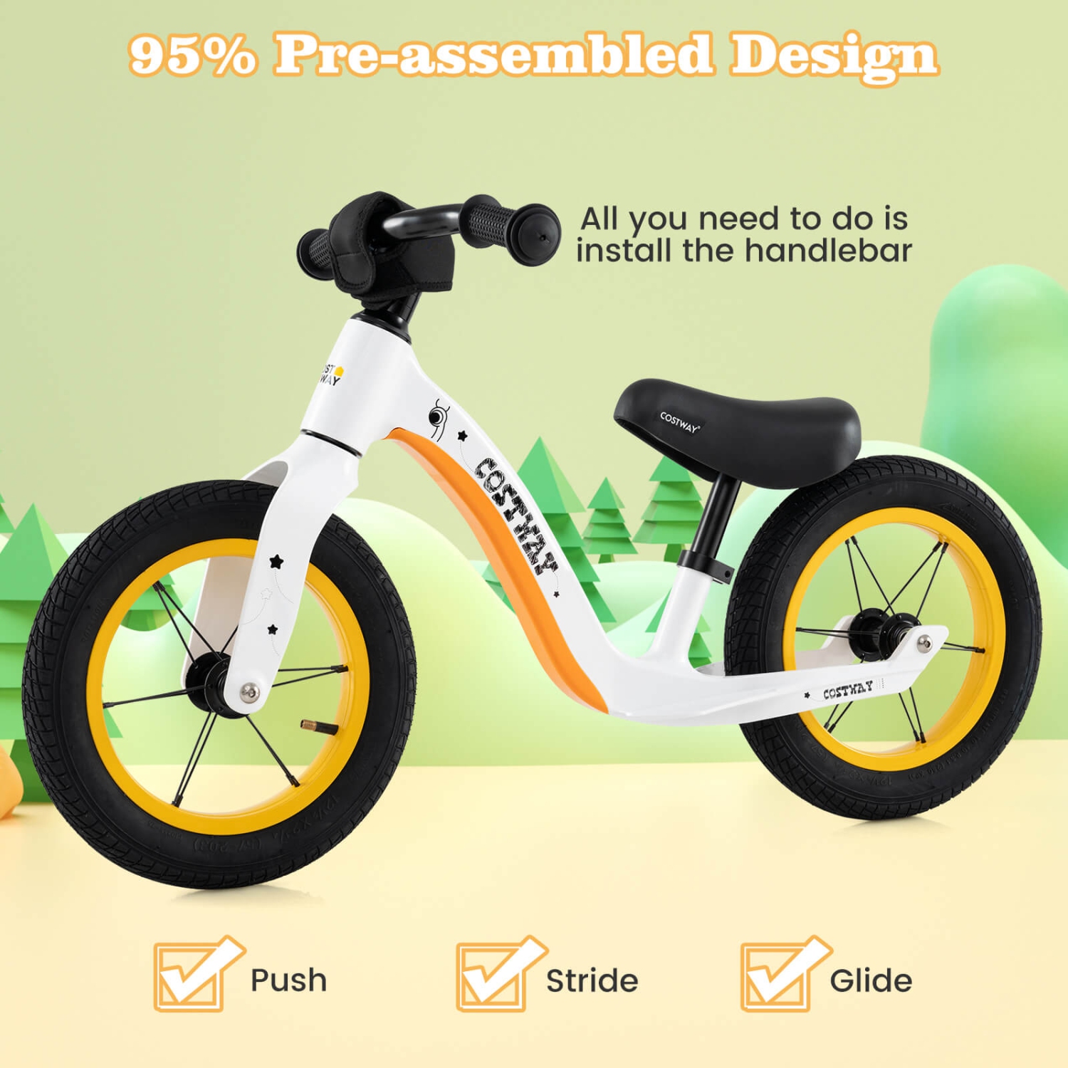 Costway 12 Inch Toddler Balance Bike No Pedal Training Bicycle withAdjustable Seat Height