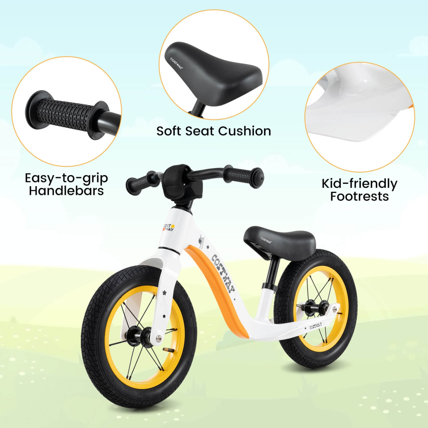 Costway 12 Inch Toddler Balance Bike No Pedal Training Bicycle withAdjustable Seat Height
